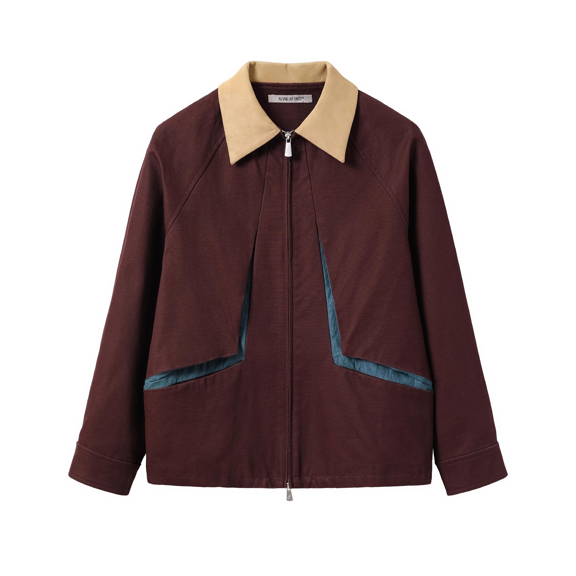 ALVNG AR ANTS Contrast Faux-Leather Collar Jacket, premium urban and streetwear designers apparel on PROJECTISR.com, ALVNG AR ANTS