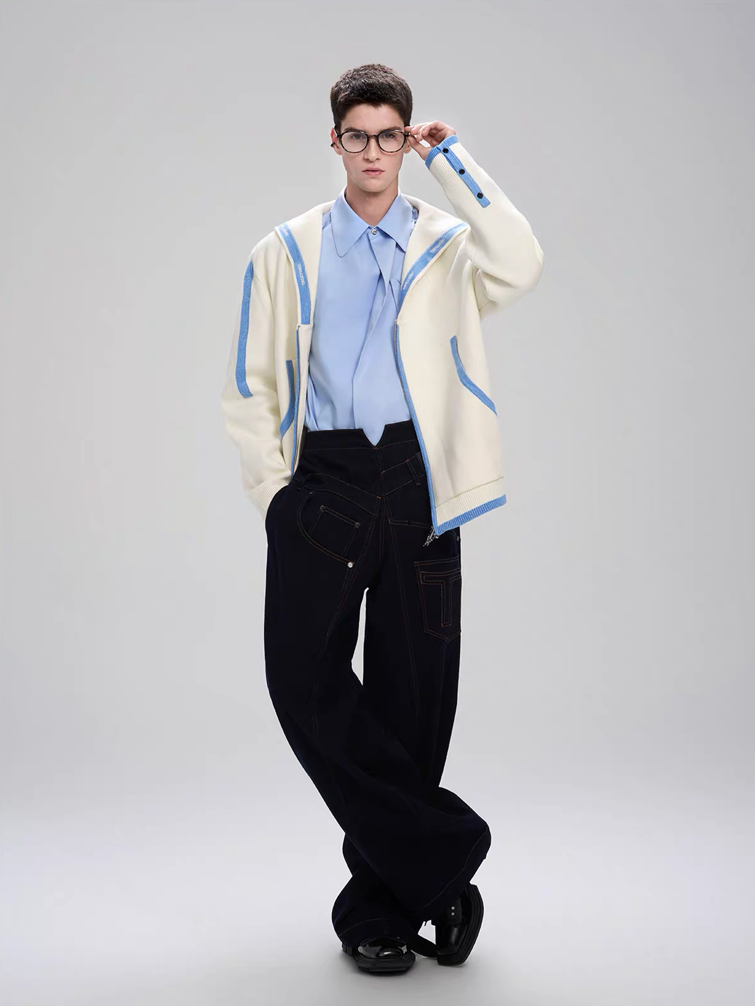 TIWILLTANG Contrast-Trim Sailor-Collar Jacket, premium urban and streetwear designers apparel on PROJECTISR.com, TIWILLTANG