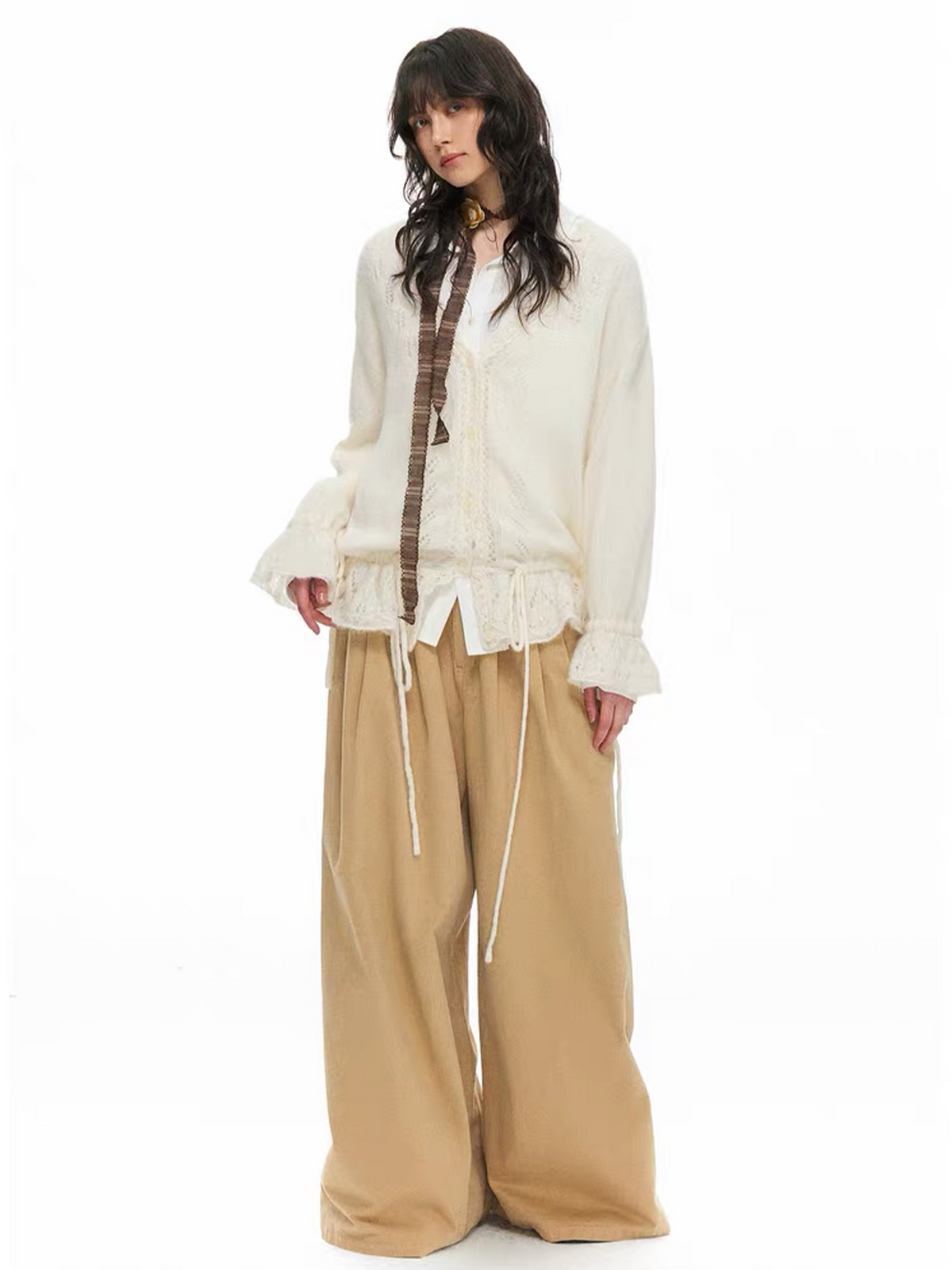 TGNS Retro Classic Pleated Wide-Leg Trousers
