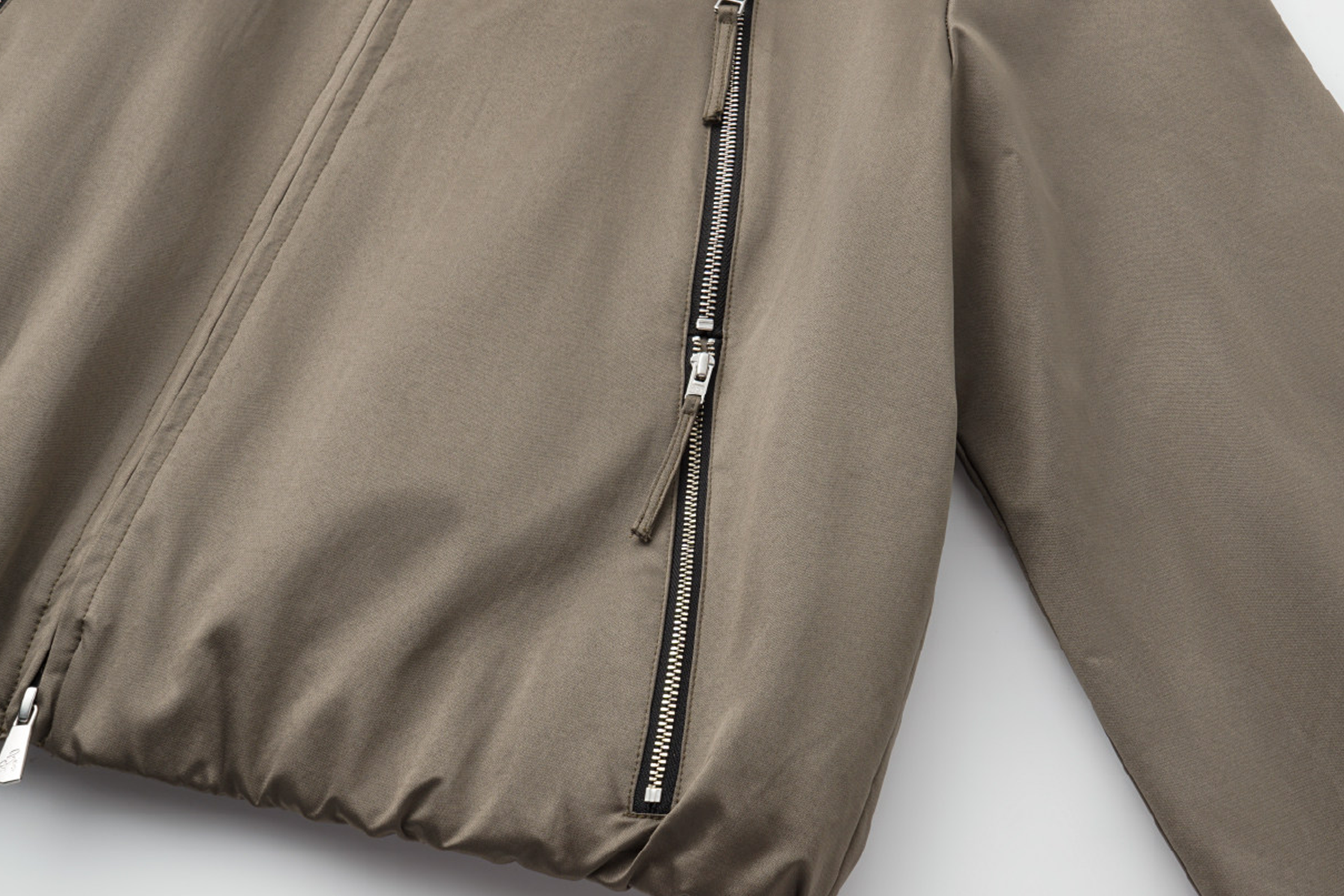 ALVNG AR ANTS Ruched-Sleeve Dual-Zips Bomber Jacket, premium urban and streetwear designers apparel on PROJECTISR.com, ALVNG AR ANTS