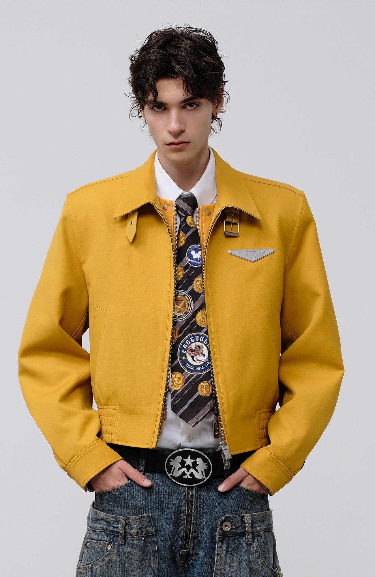 FACEONLAB Cropped Harrington Zip Jacket Yellow, premium urban and streetwear designers apparel on PROJECTISR.com, FACEONLAB