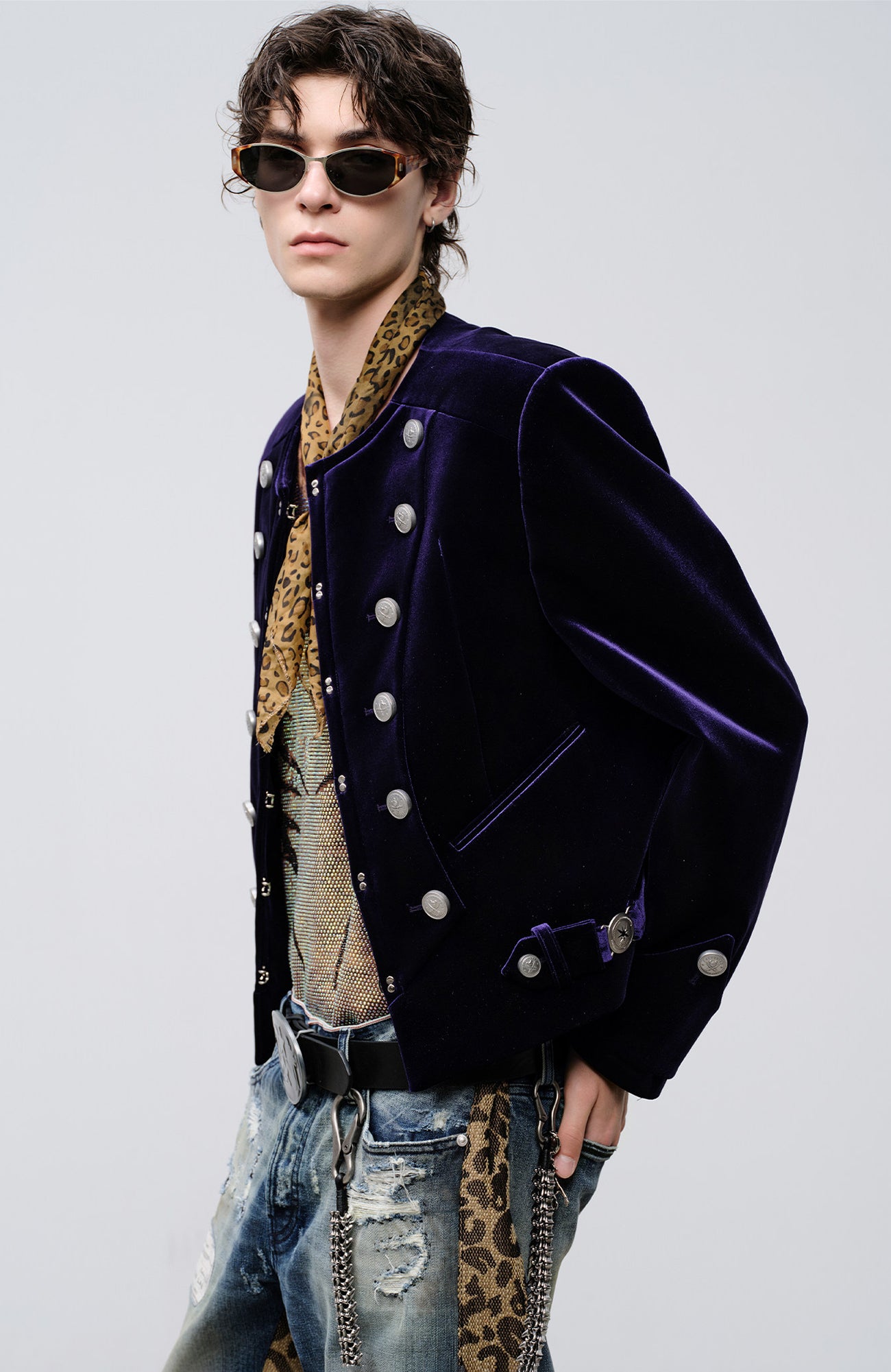 FACEONLAB Velvet Operatic Cropped Jacket Purple, premium urban and streetwear designers apparel on PROJECTISR.com, FACEONLAB