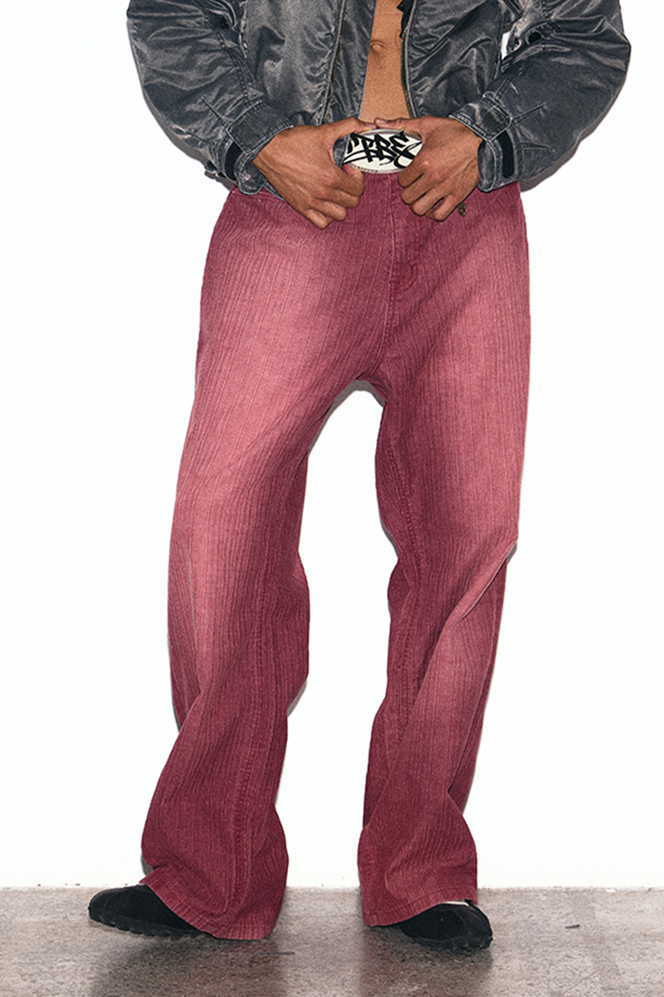 TRECLUB Washed Striped Straight-Leg Jeans