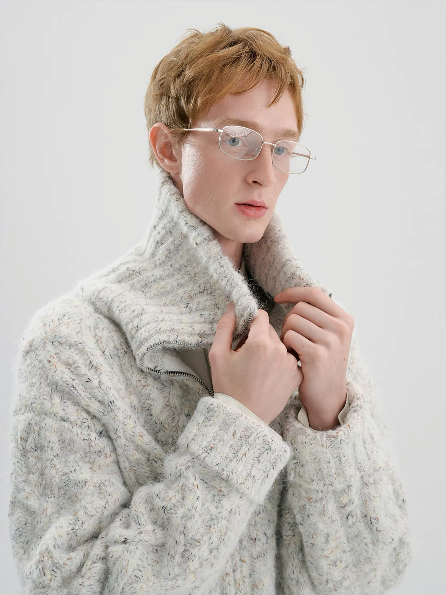 TIWILLTANG Dual-Zipper Cable Knit Funnel Sweater