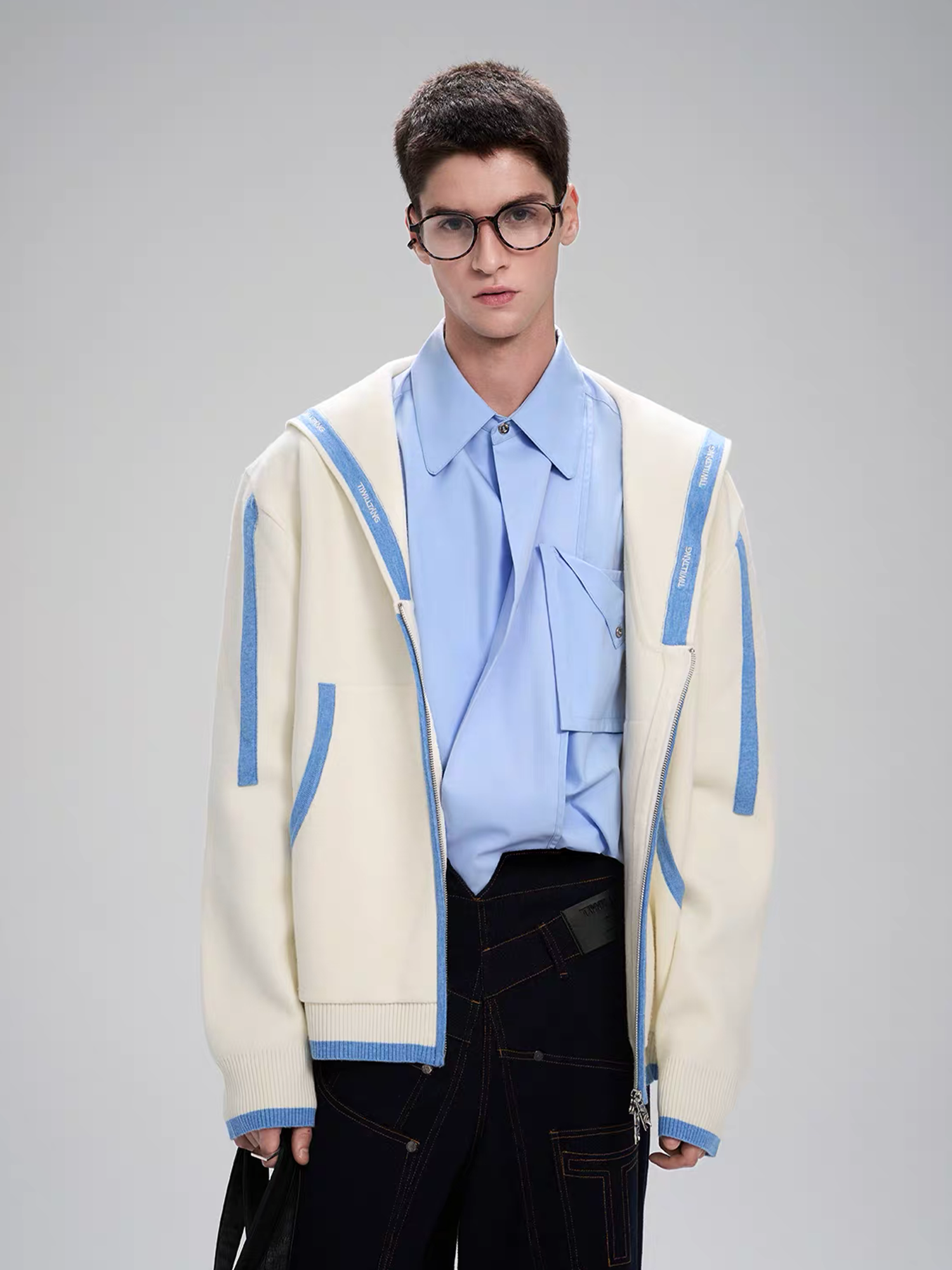 TIWILLTANG Contrast-Trim Sailor-Collar Jacket, premium urban and streetwear designers apparel on PROJECTISR.com, TIWILLTANG