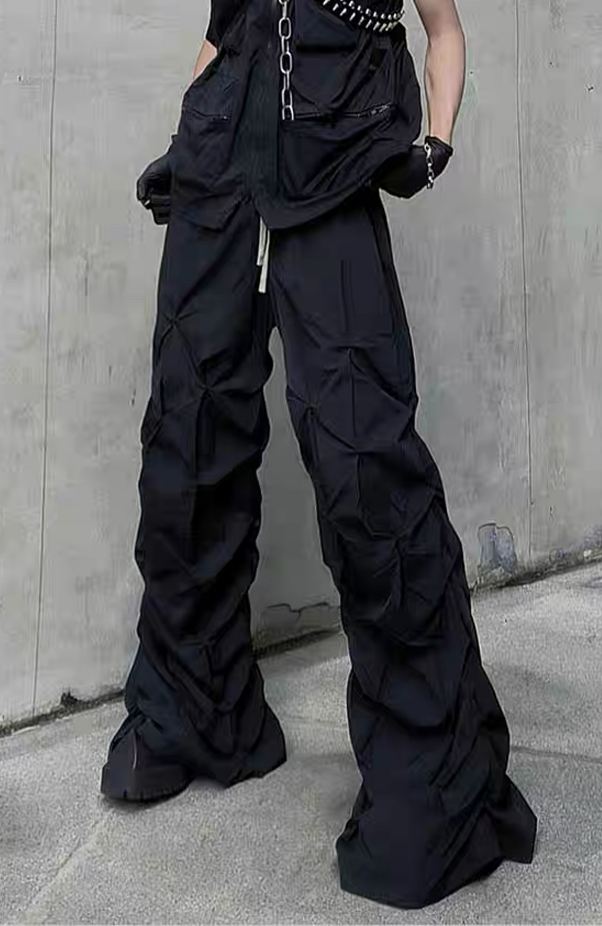 VANGUARDIA Crinkled Wide-Leg Nylon Trousers