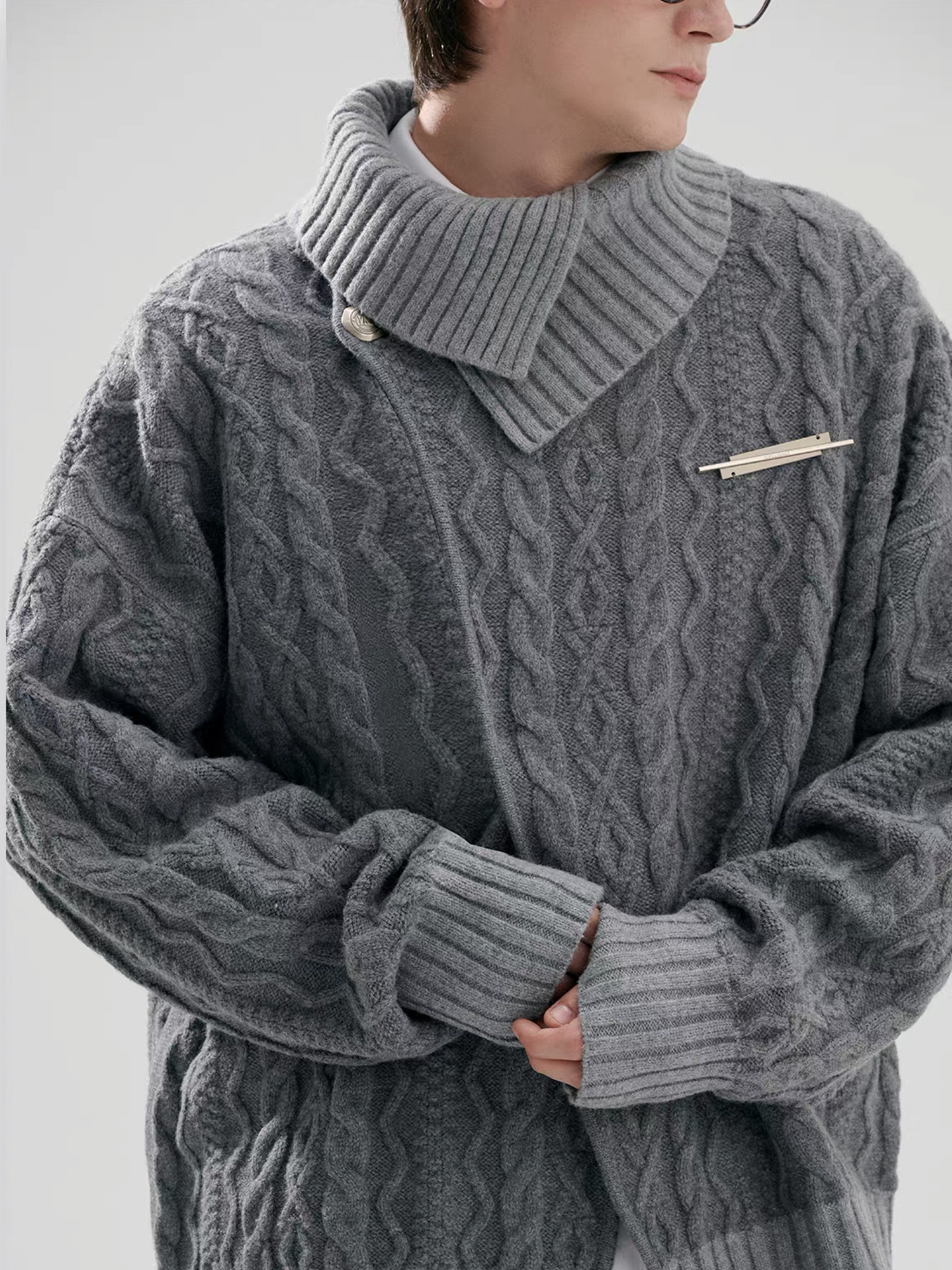 TIWILLTANG Crossed Cable-Knit Shawl-Collar Cardigan, premium urban and streetwear designers apparel on PROJECTISR.com, TIWILLTANG