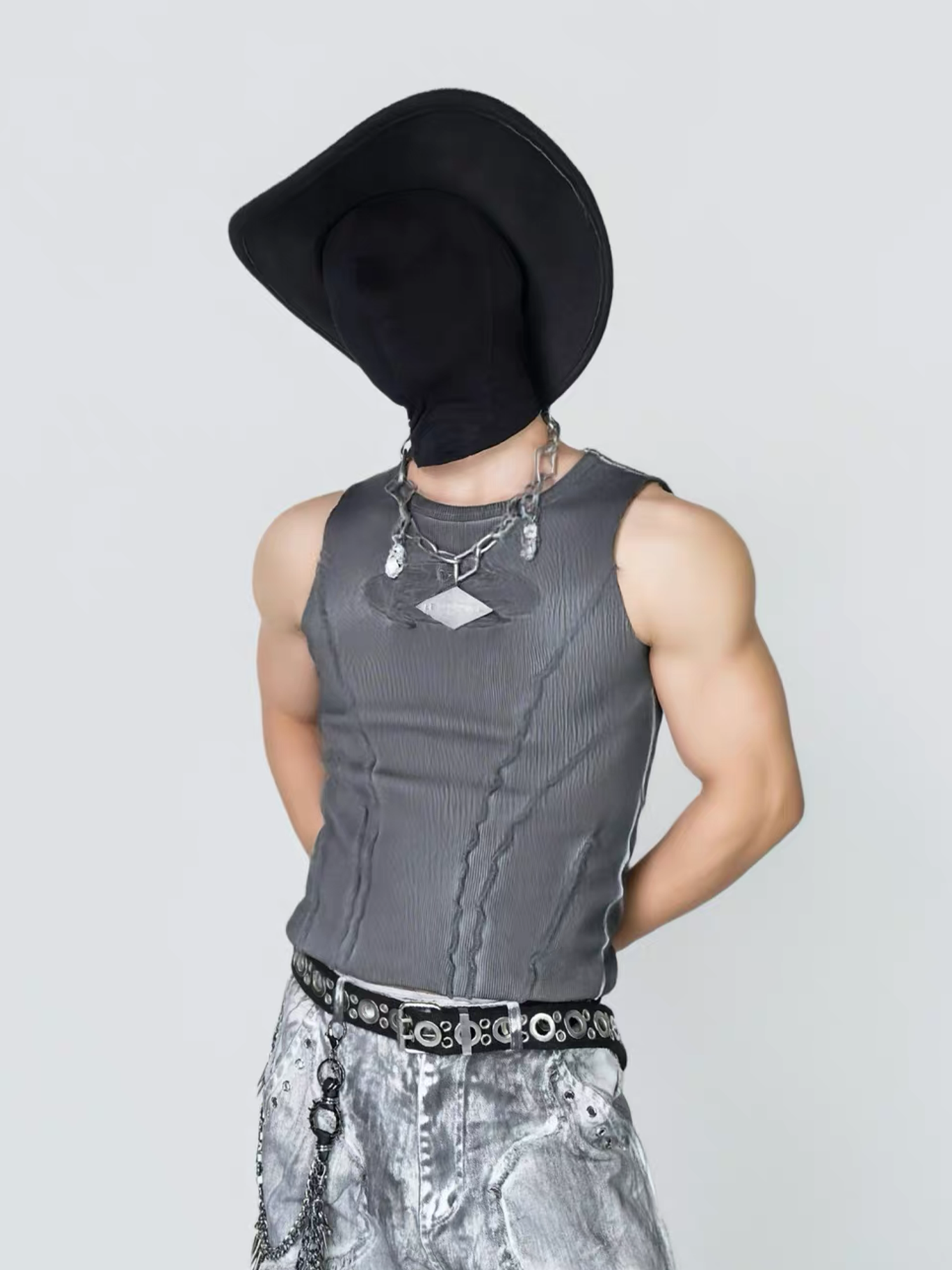 VE2 Distressed Washed Ribbed Cropped Slim Tank Top