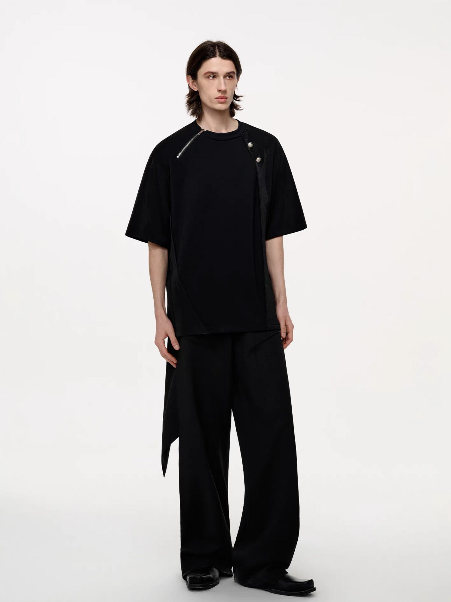 TIWILLTANG Asymmetrical Zip Layered T Shirt, premium urban and streetwear designers apparel on PROJECTISR.com, TIWILLTANG