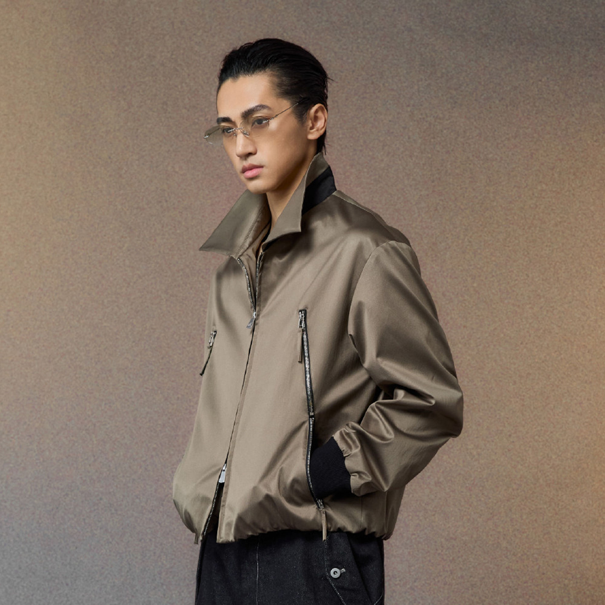 ALVNG AR ANTS Ruched-Sleeve Dual-Zips Bomber Jacket, premium urban and streetwear designers apparel on PROJECTISR.com, ALVNG AR ANTS