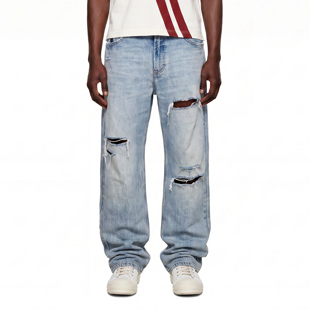 ZWDH Distressed Straight-Leg Mid-Rise Jeans