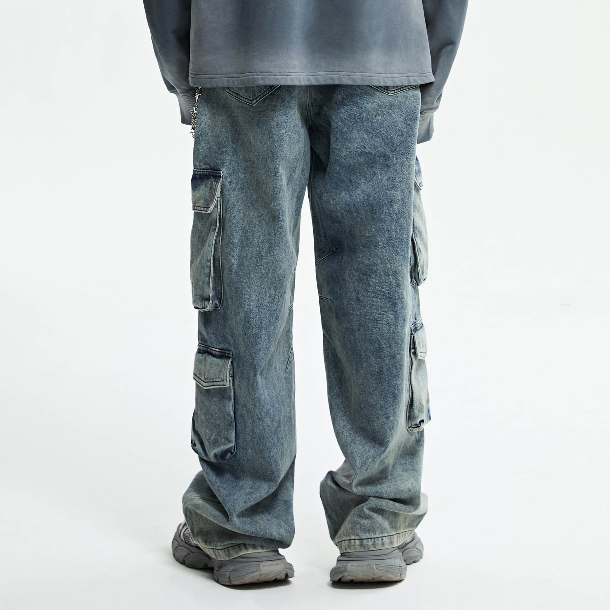 ORGANIC EMOTION Multi-Pocket Washed Gradient Cargo Jeans