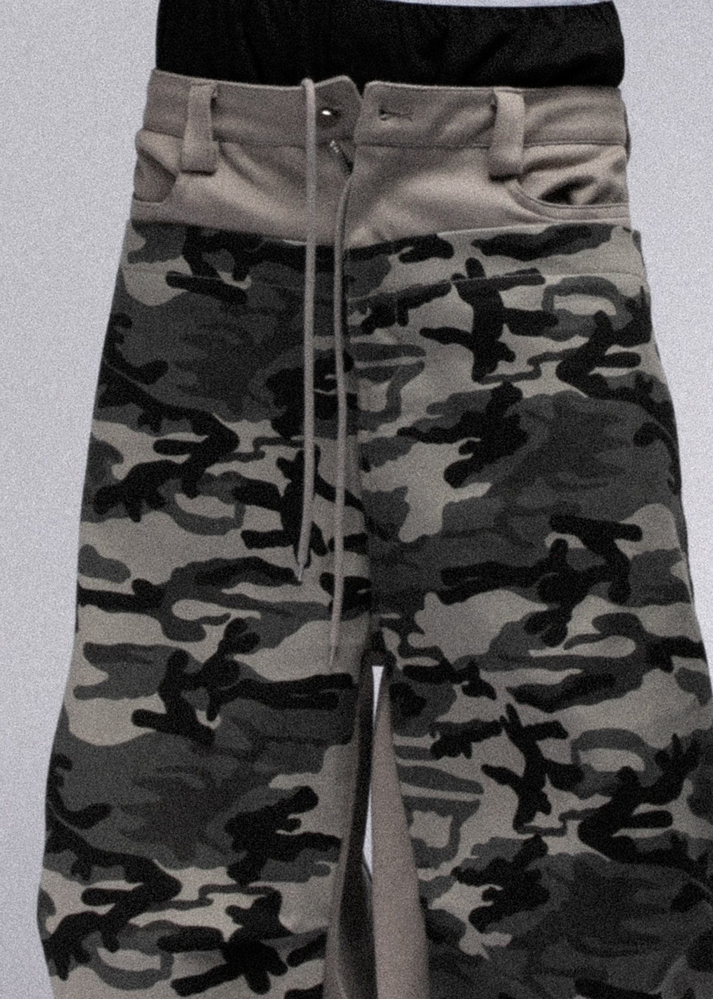 FIVEKOH Double-Waist Spliced Camo Wide-Leg Pants