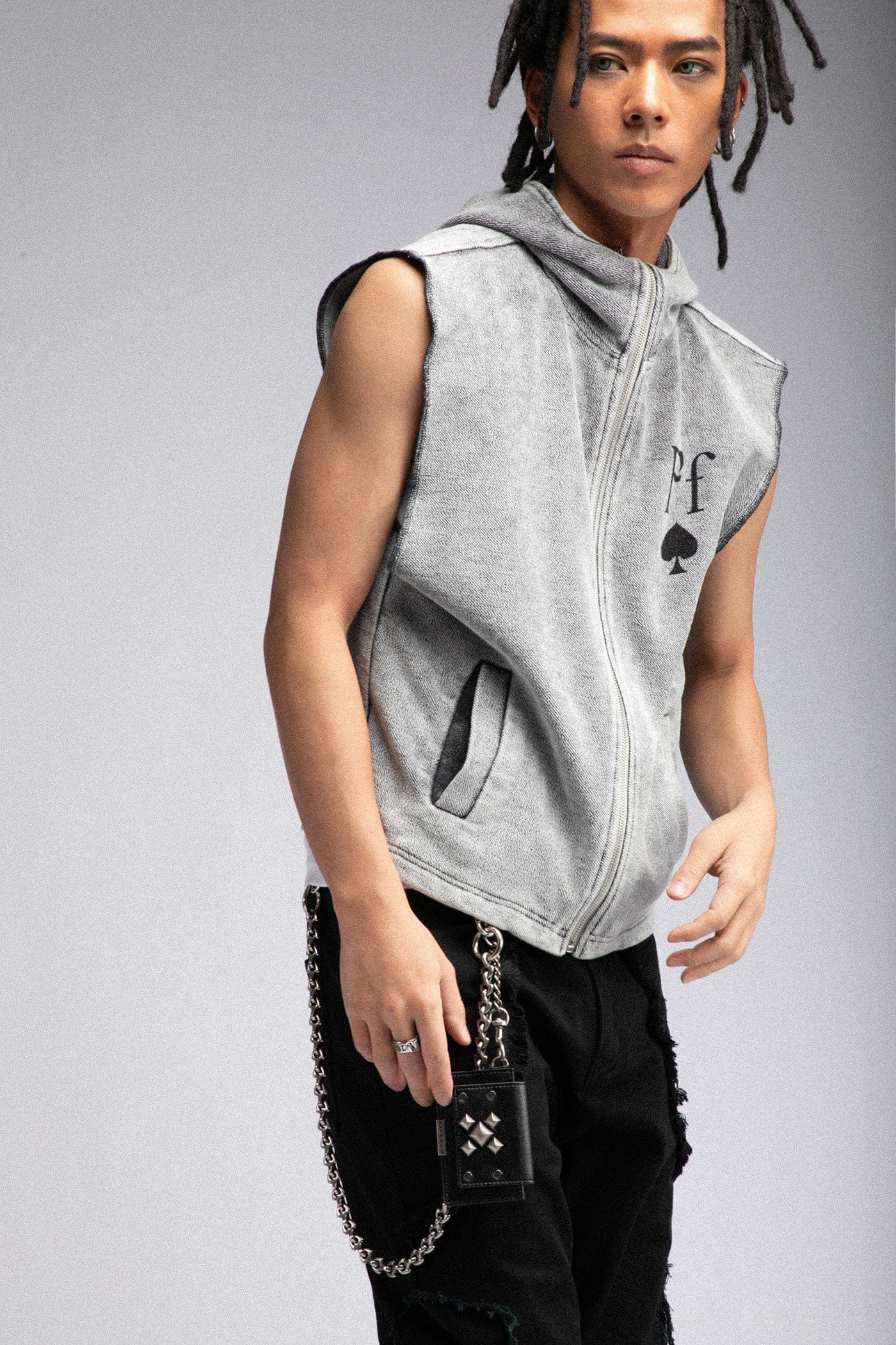 FIVEKOH Essential Raw-Edge Zipper Hooded Vest