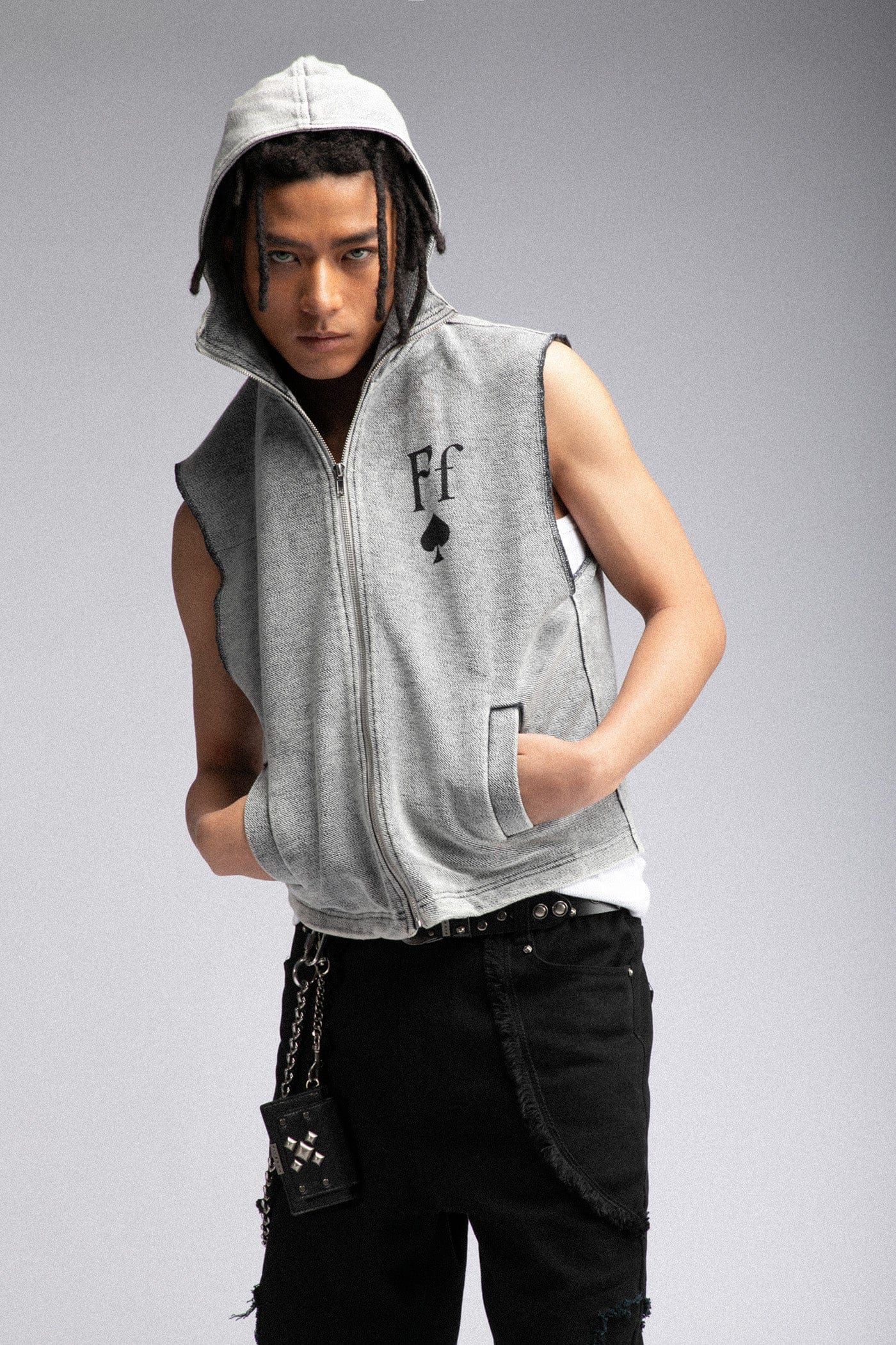 FIVEKOH Essential Raw-Edge Zipper Hooded Vest