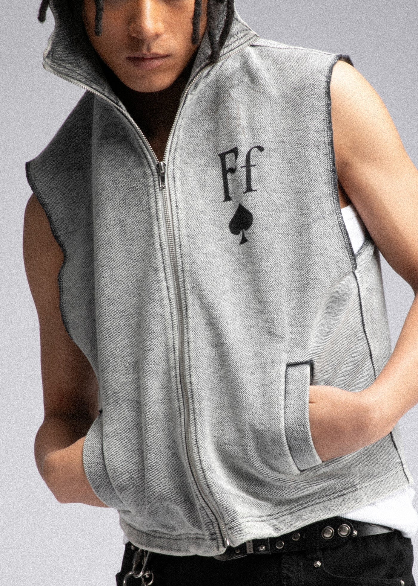 FIVEKOH Essential Raw-Edge Zipper Hooded Vest