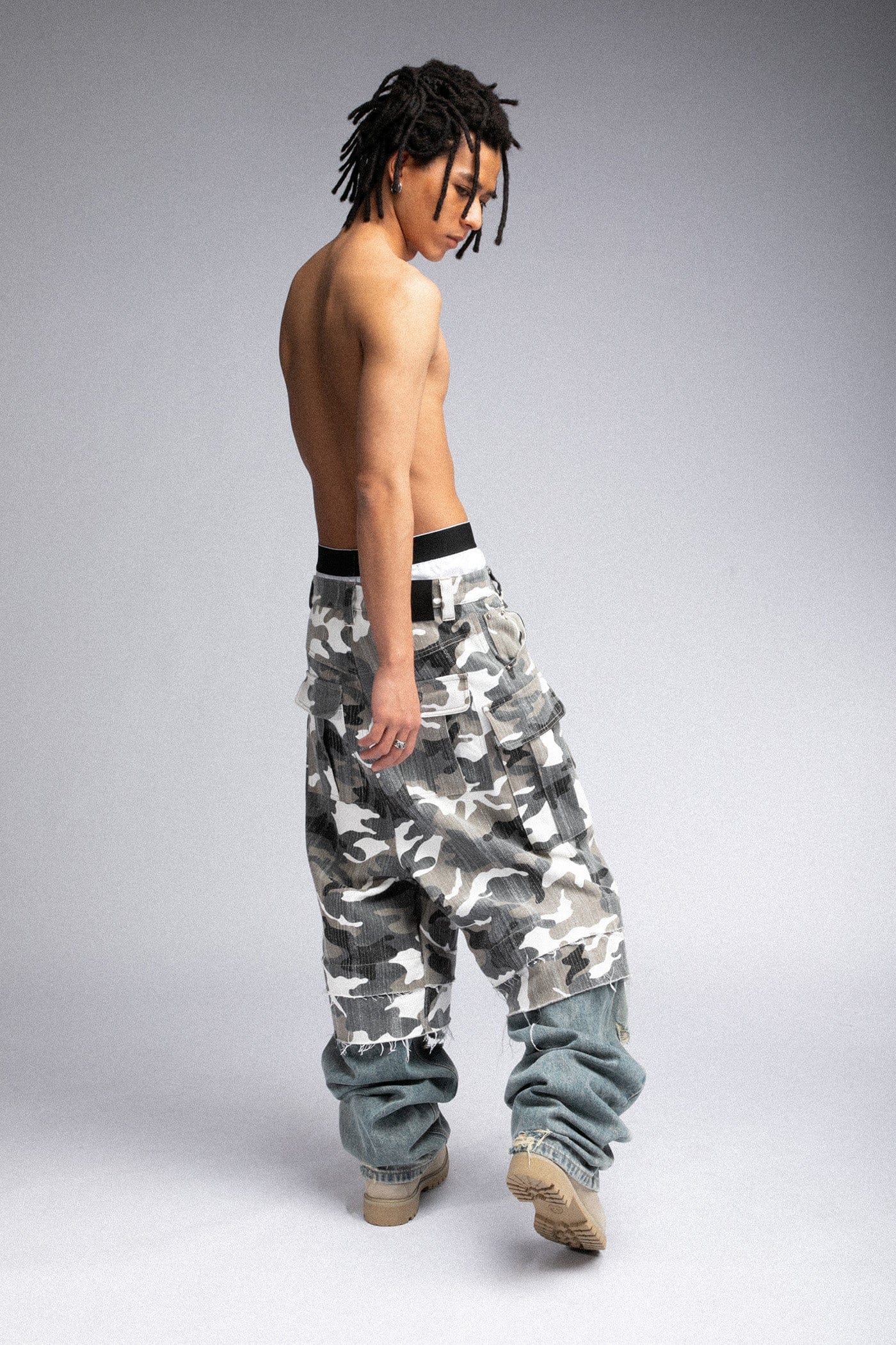 FIVEKOH Camo Detachable Distressed Cargo Pants