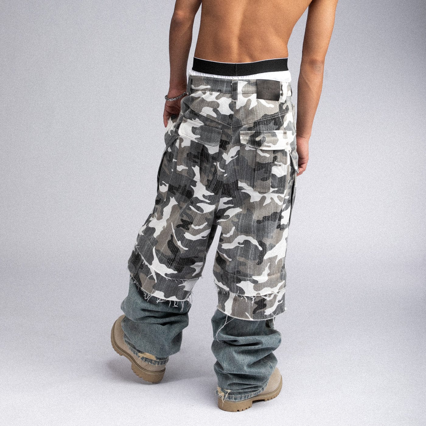 FIVEKOH Camo Detachable Distressed Cargo Pants