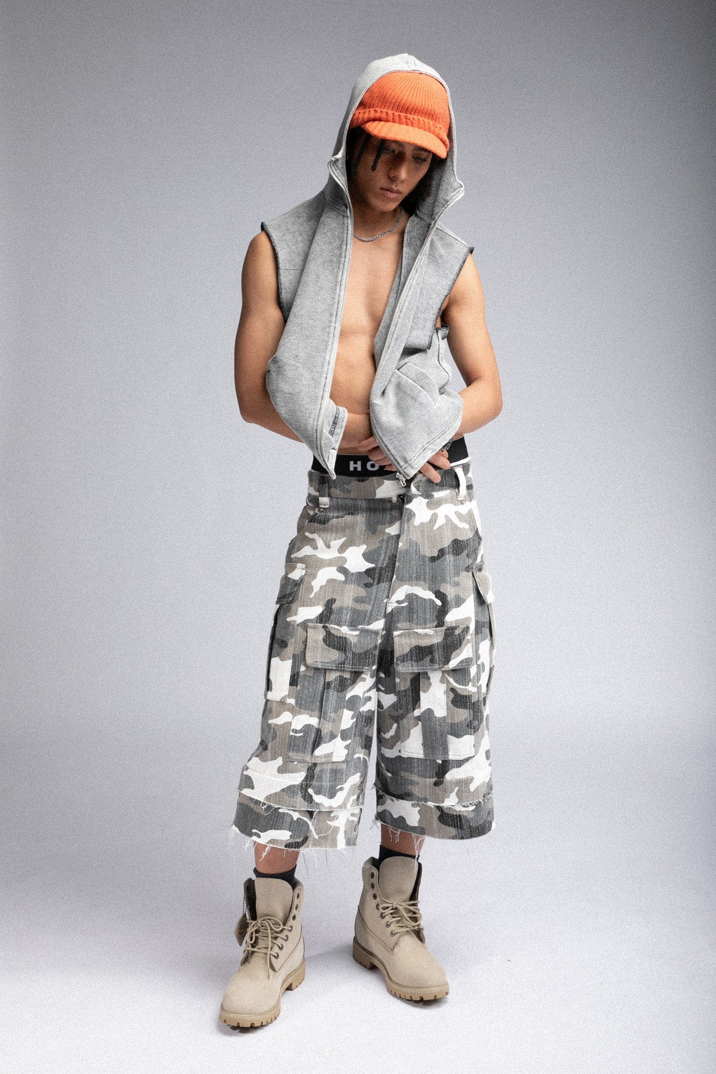 FIVEKOH Camo Detachable Distressed Cargo Pants