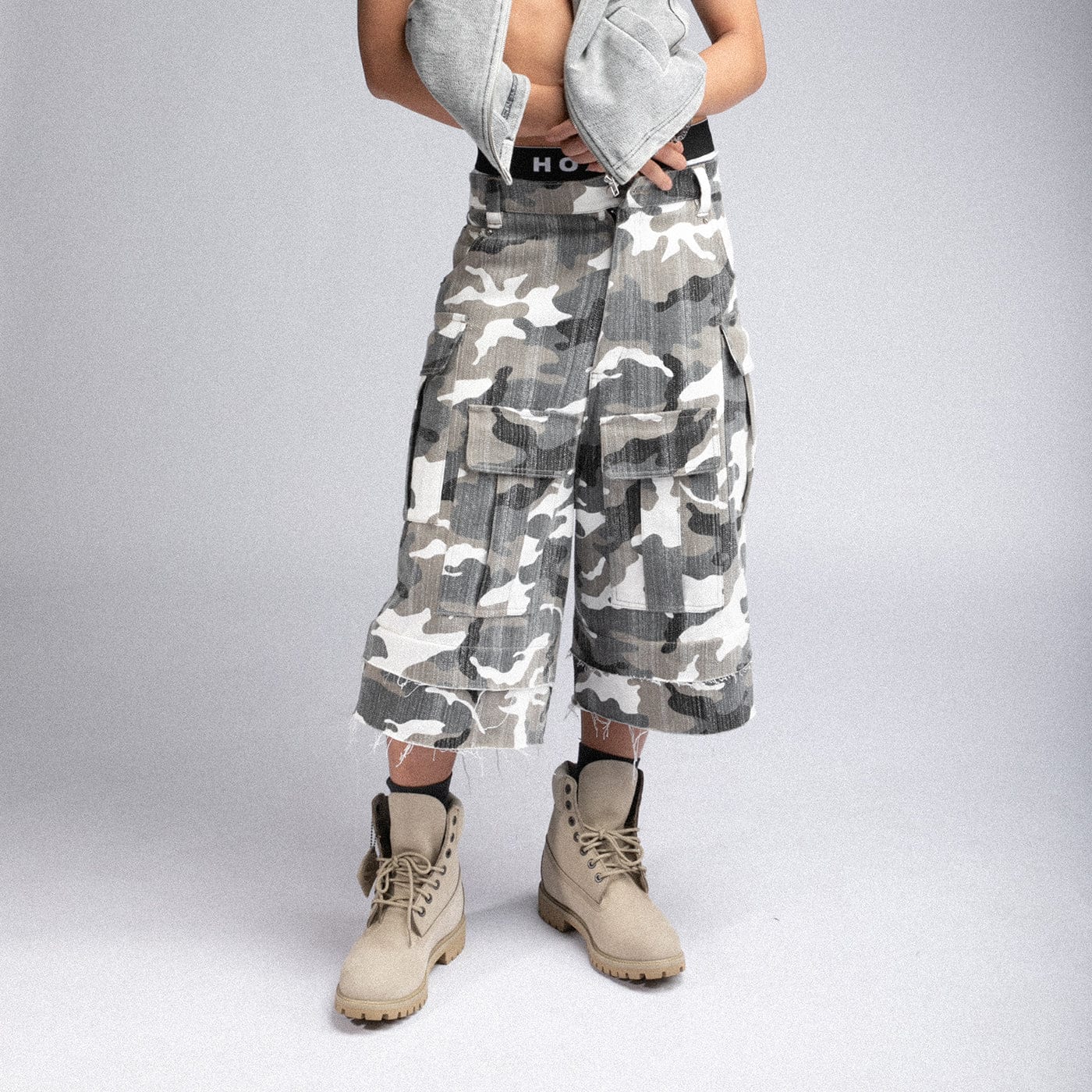 FIVEKOH Camo Detachable Distressed Cargo Pants