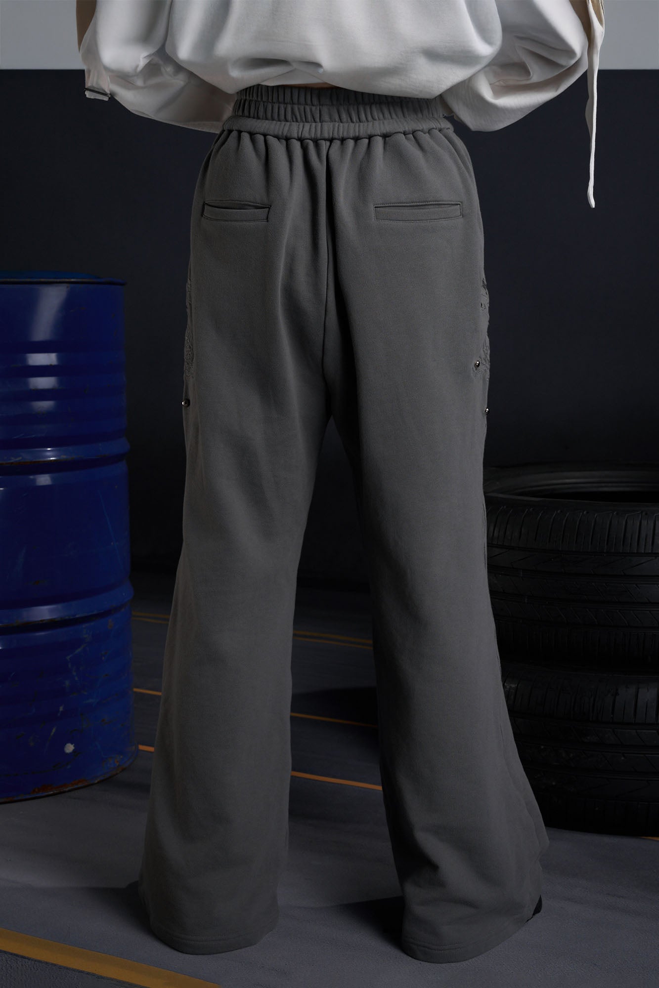 RECOVER ZONE Embroidered Sword Studded Wide-Leg Sweatpants, premium urban and streetwear designers apparel on PROJECTISR.com, RECOVER ZONE