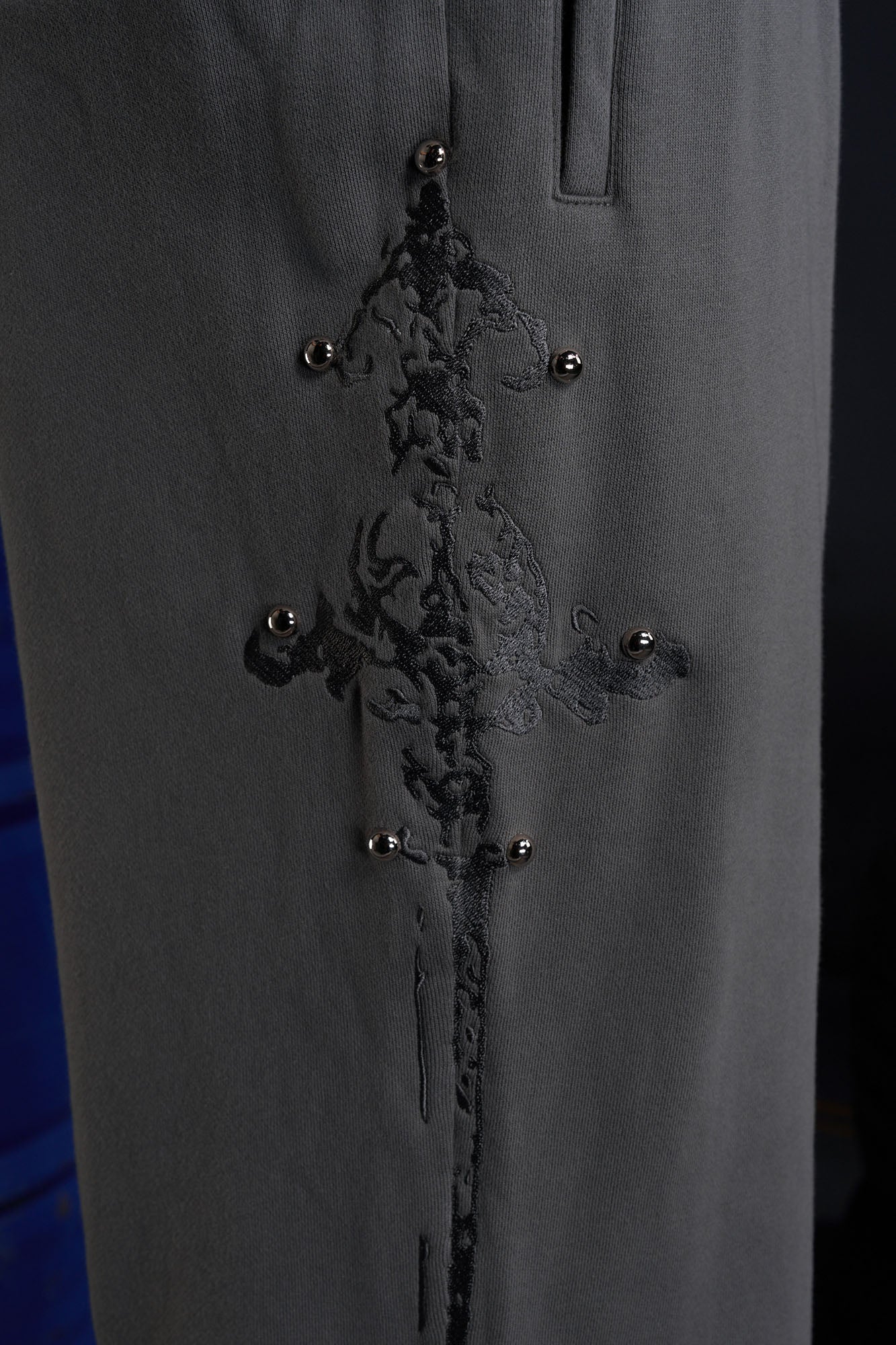 RECOVER ZONE Embroidered Sword Studded Wide-Leg Sweatpants, premium urban and streetwear designers apparel on PROJECTISR.com, RECOVER ZONE