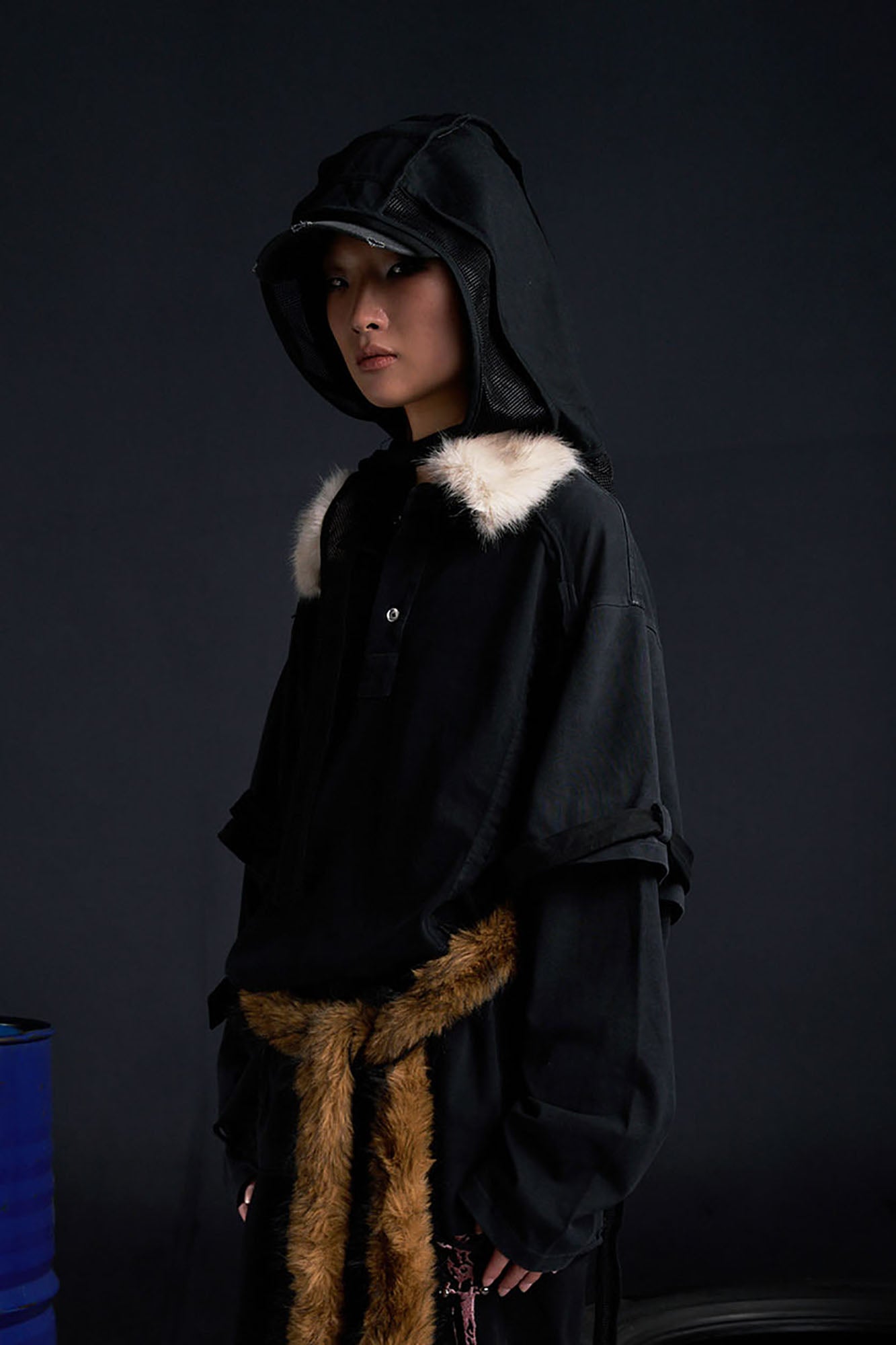 RECOVER ZONE Detachable Faux Fur Collar Long Sleeve Shirt