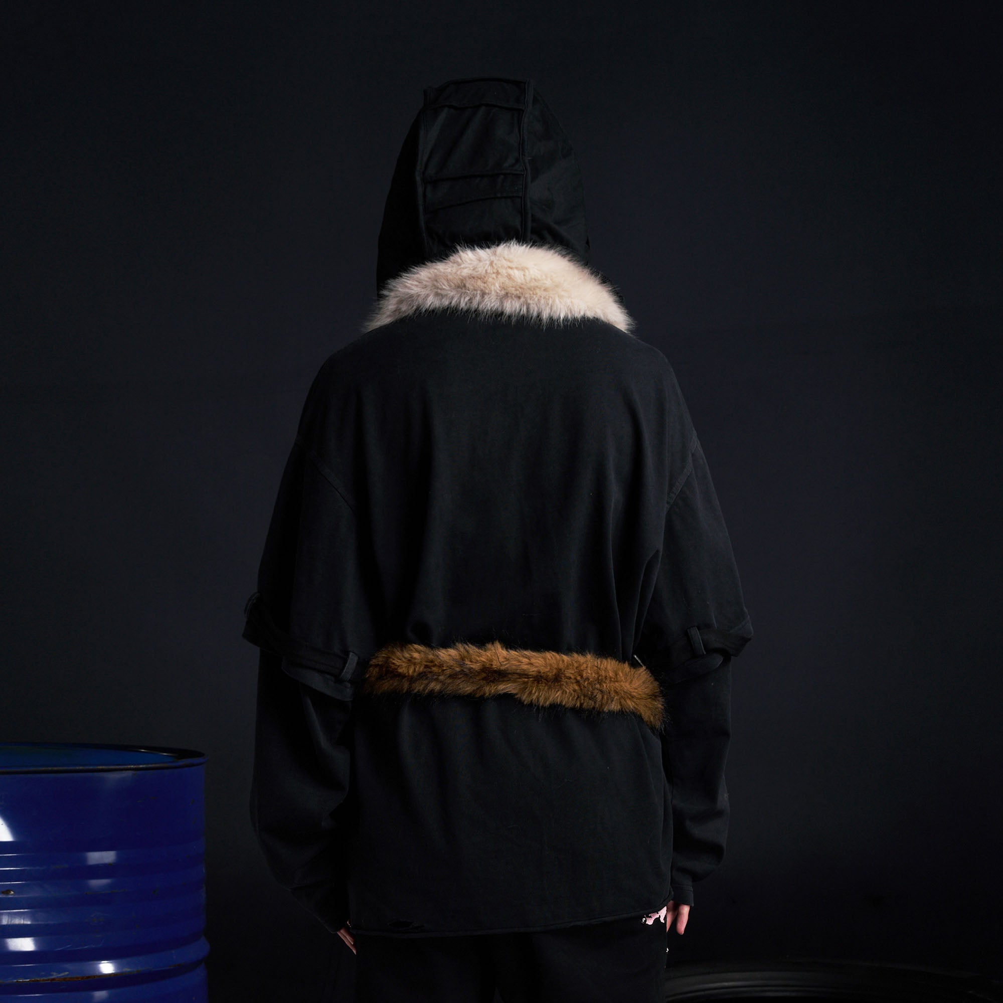 RECOVER ZONE Detachable Faux Fur Collar Long Sleeve Shirt