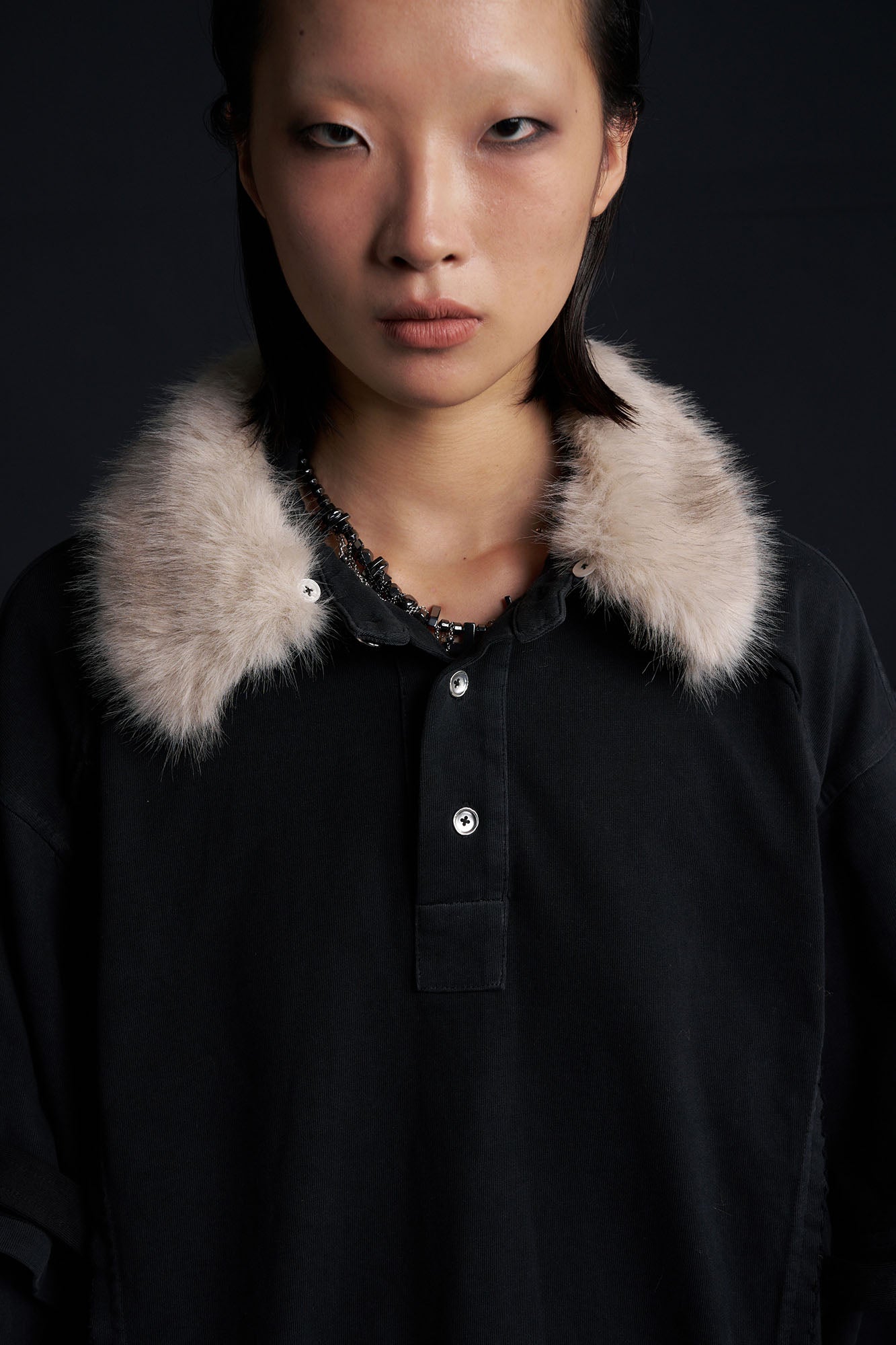 RECOVER ZONE Detachable Faux Fur Collar Long Sleeve Shirt