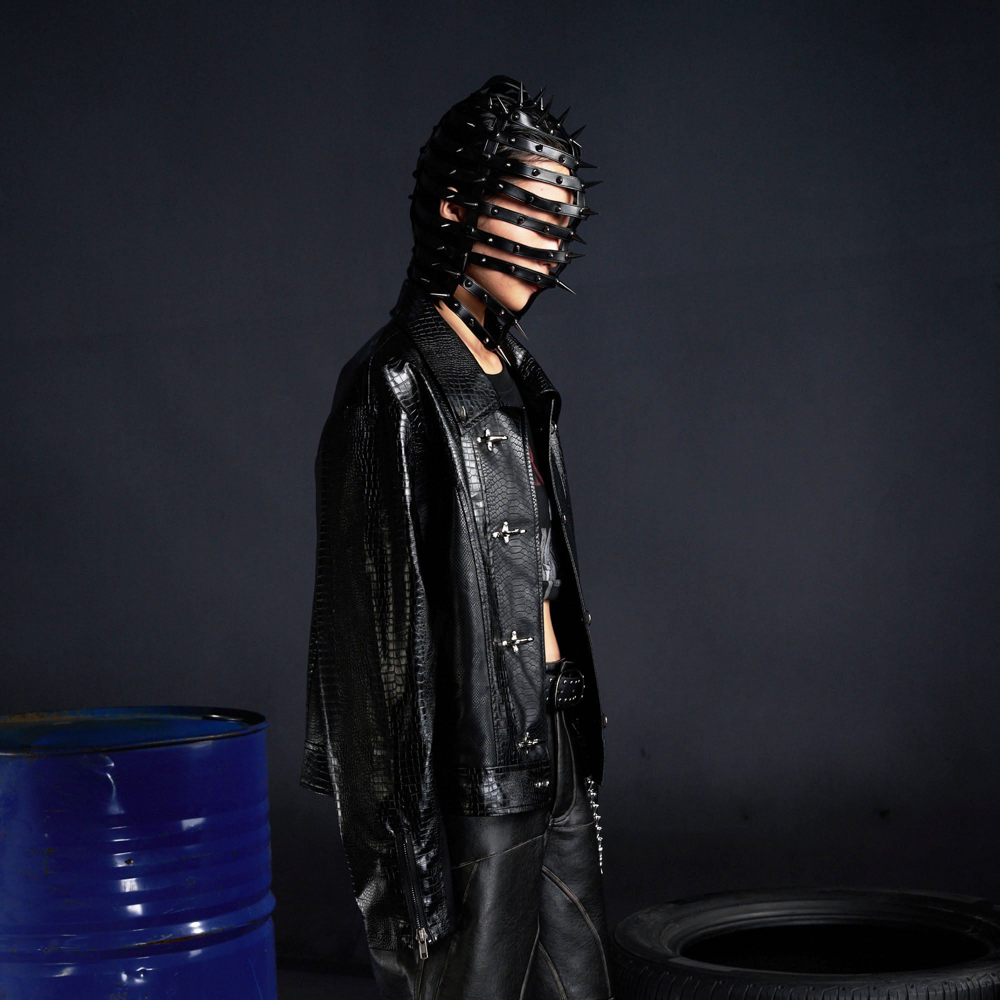 RECOVER ZONE Faux Croc Embossed Hoop-Buckles Jacket, premium urban and streetwear designers apparel on PROJECTISR.com, RECOVER ZONE