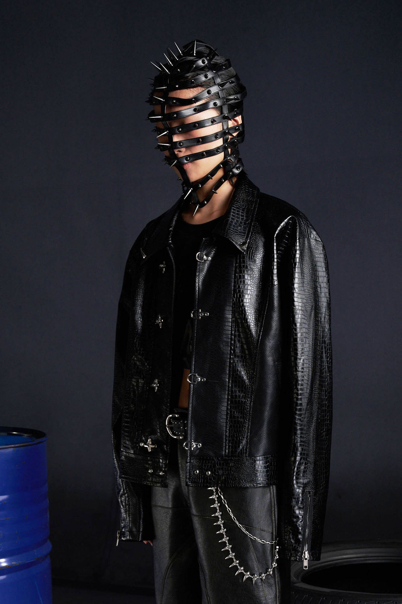 RECOVER ZONE Faux Croc Embossed Hoop-Buckles Jacket, premium urban and streetwear designers apparel on PROJECTISR.com, RECOVER ZONE