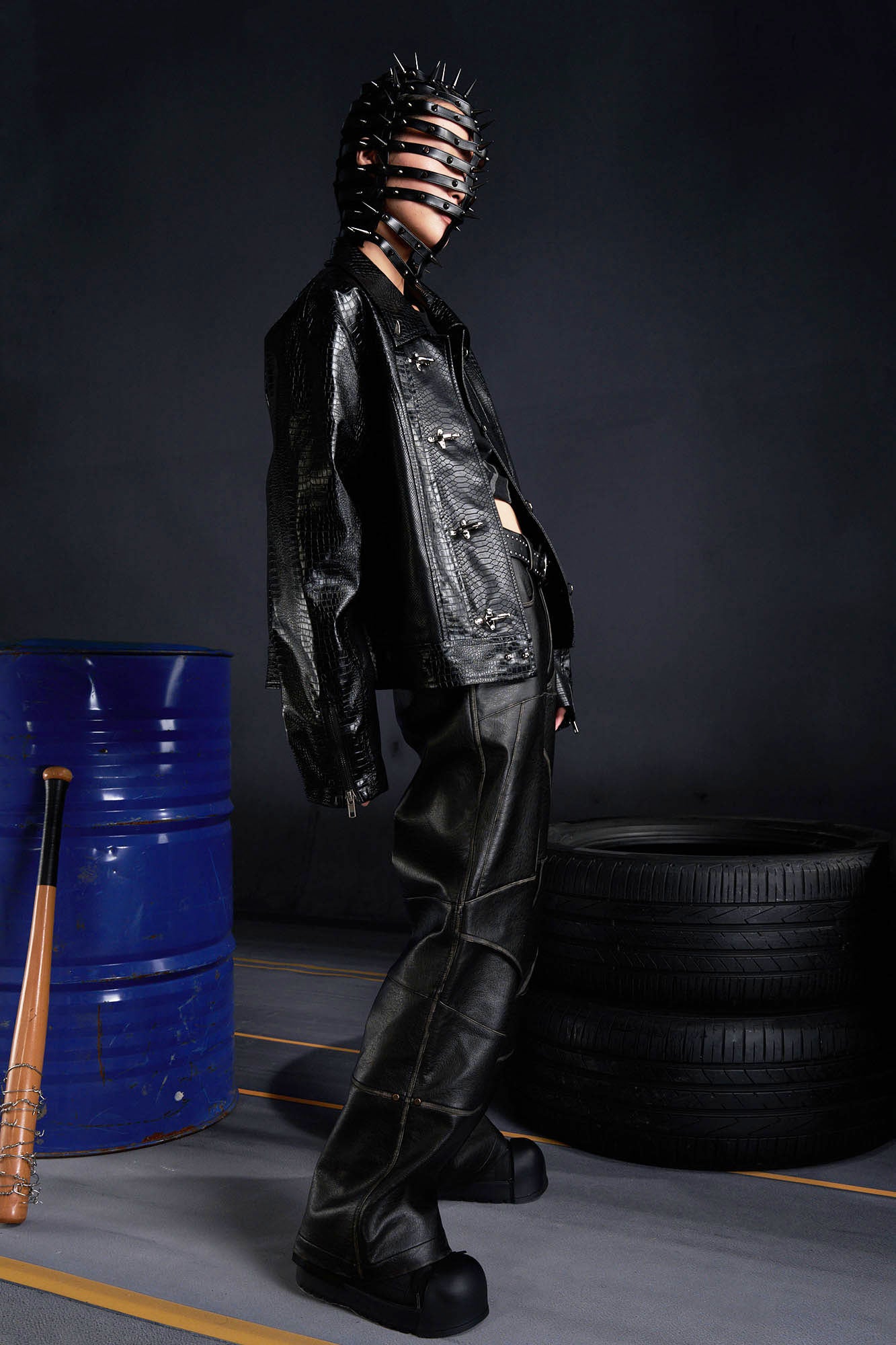 RECOVER ZONE Faux Croc Embossed Hoop-Buckles Jacket, premium urban and streetwear designers apparel on PROJECTISR.com, RECOVER ZONE
