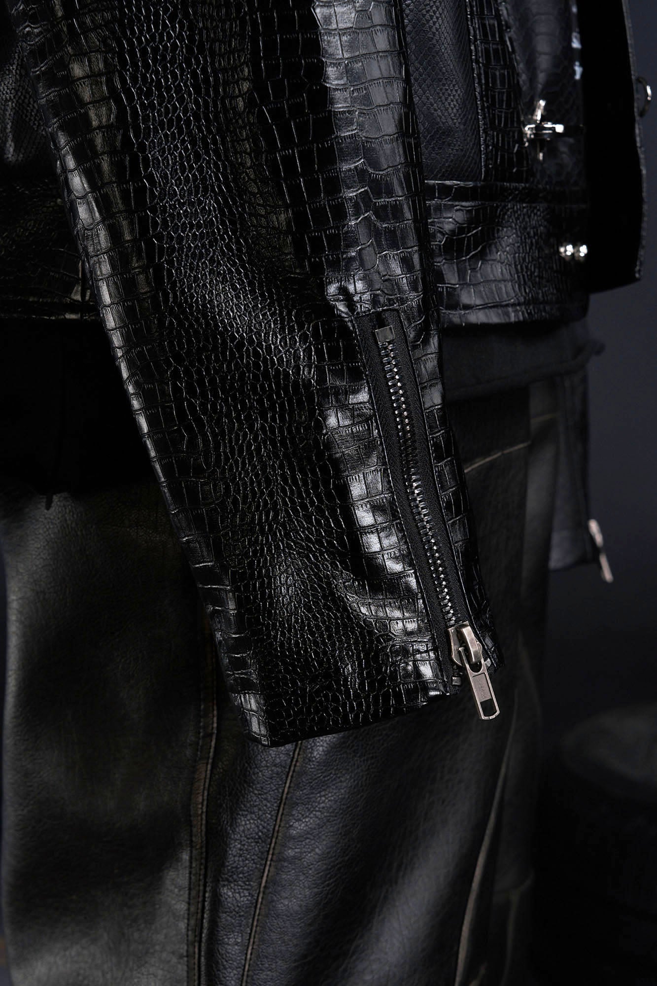 RECOVER ZONE Faux Croc Embossed Hoop-Buckles Jacket, premium urban and streetwear designers apparel on PROJECTISR.com, RECOVER ZONE