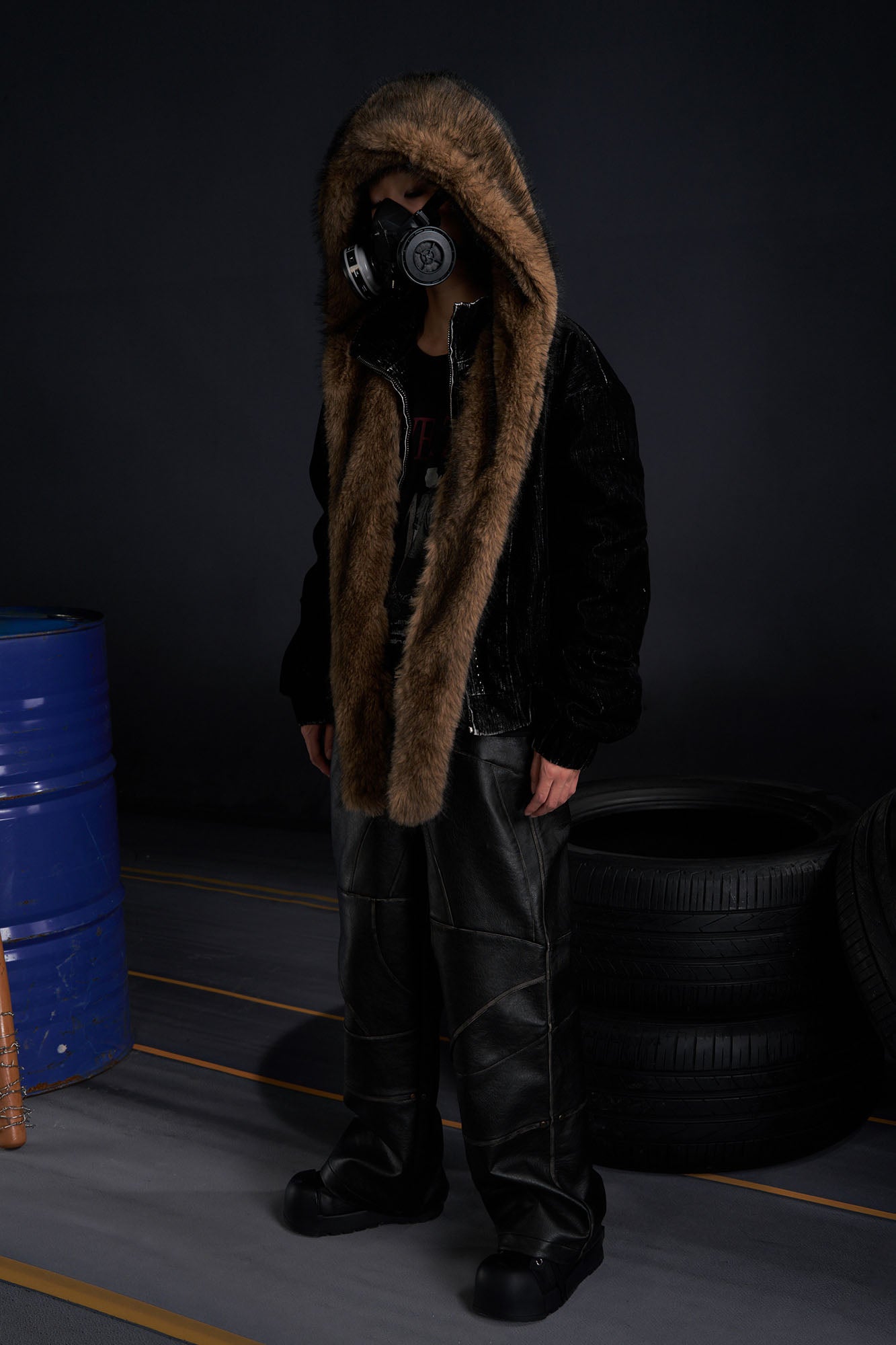 RECOVER ZONE Detachable Faux Fur Hood Studded Jacket, premium urban and streetwear designers apparel on PROJECTISR.com, RECOVER ZONE