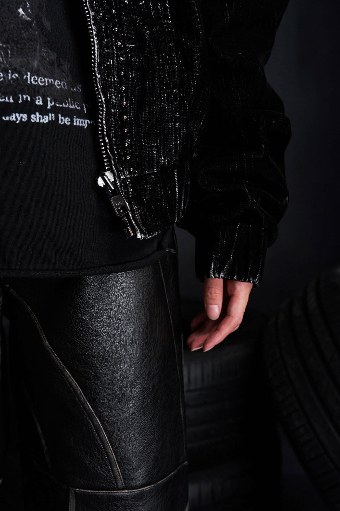 RECOVER ZONE Detachable Faux Fur Hood Studded Jacket, premium urban and streetwear designers apparel on PROJECTISR.com, RECOVER ZONE