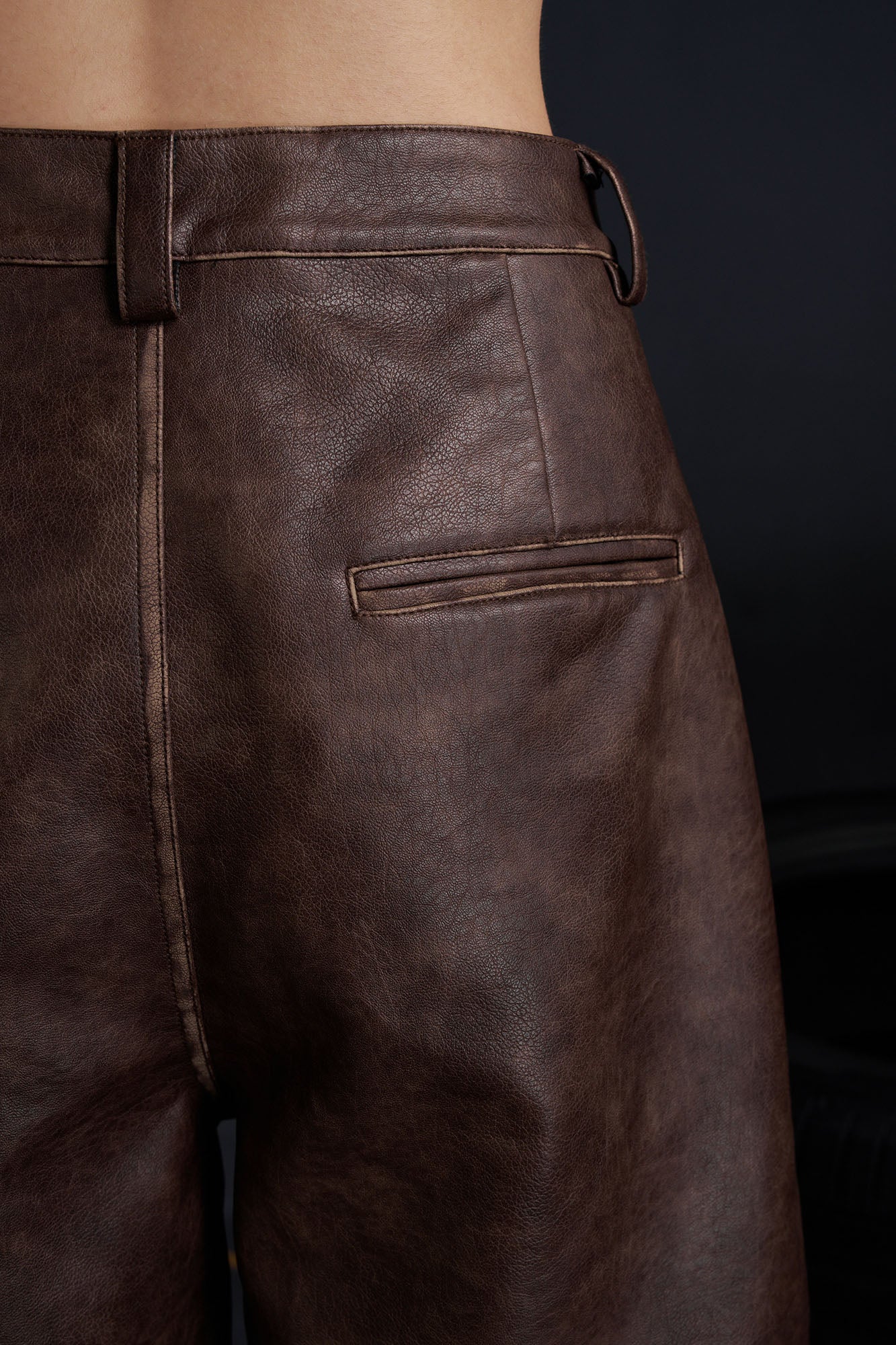 RECOVER ZONE Deconstructed Paneled Faux Leather Wide-Leg Pants, premium urban and streetwear designers apparel on PROJECTISR.com, RECOVER ZONE