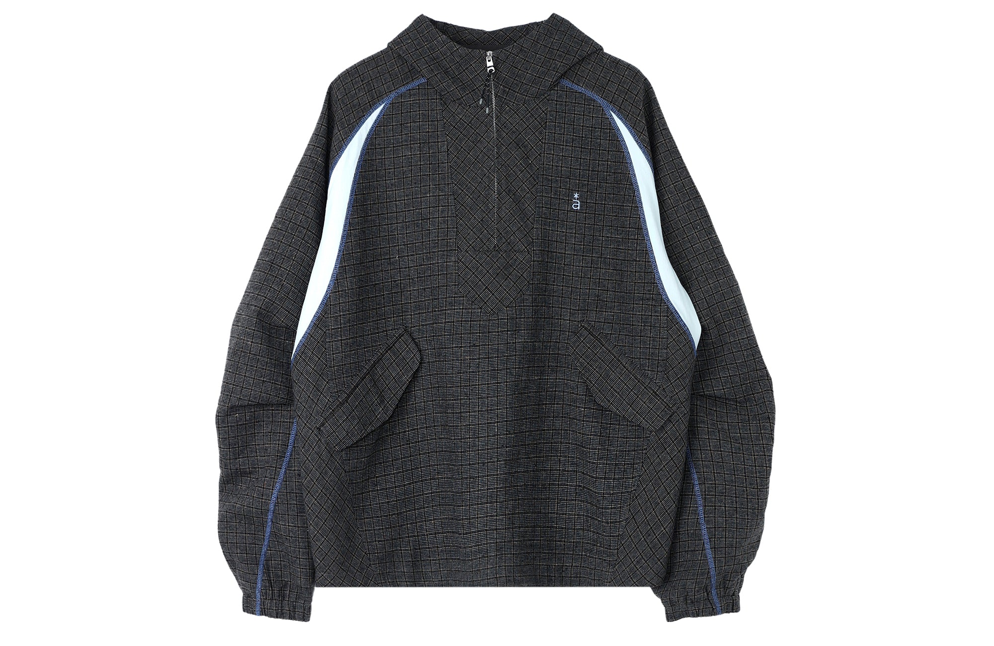 ROARINGWILD A ARCH Plaid Paneled Half-Zip Hooded Jacket