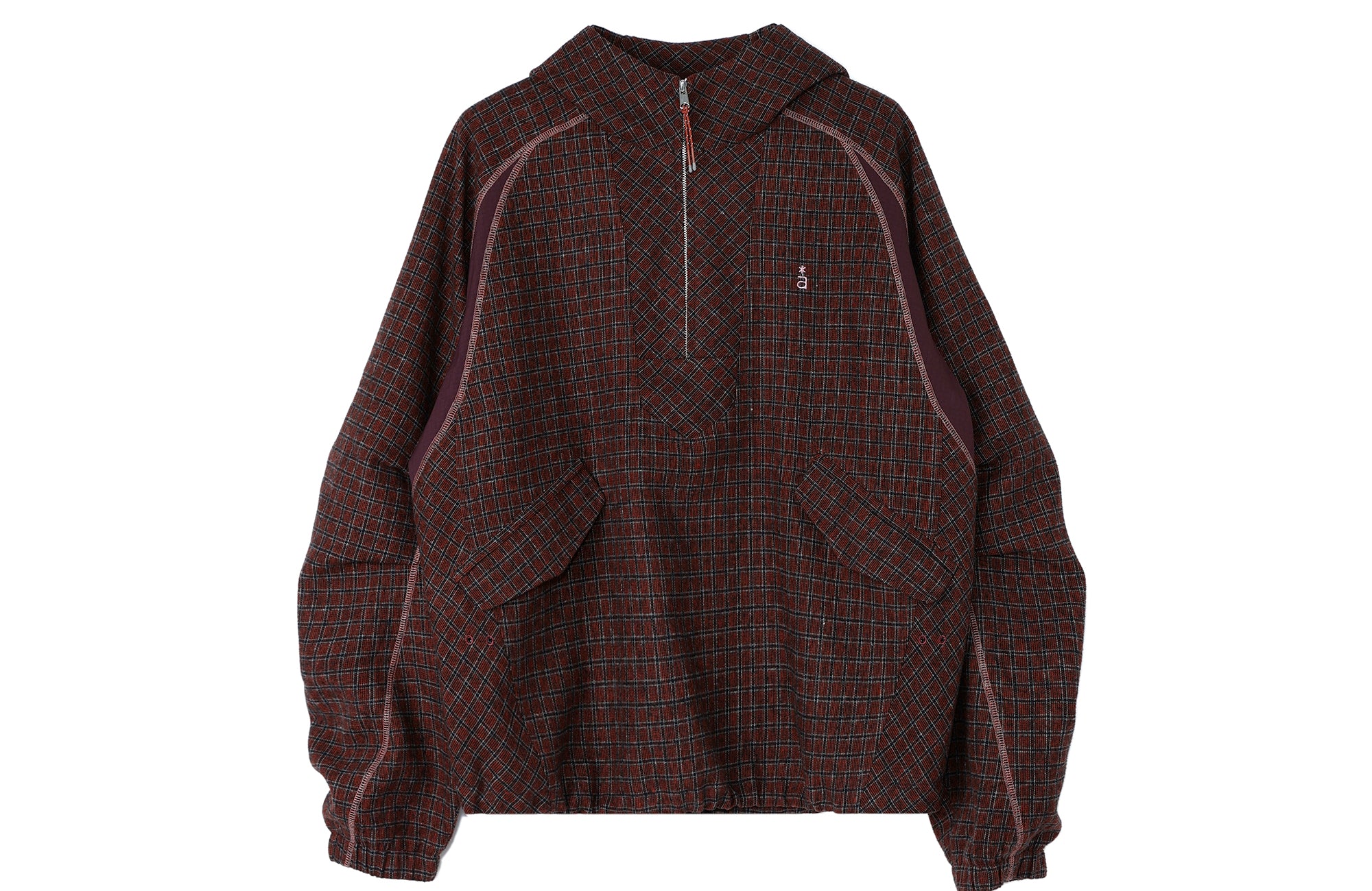 ROARINGWILD A ARCH Plaid Paneled Half-Zip Hooded Jacket