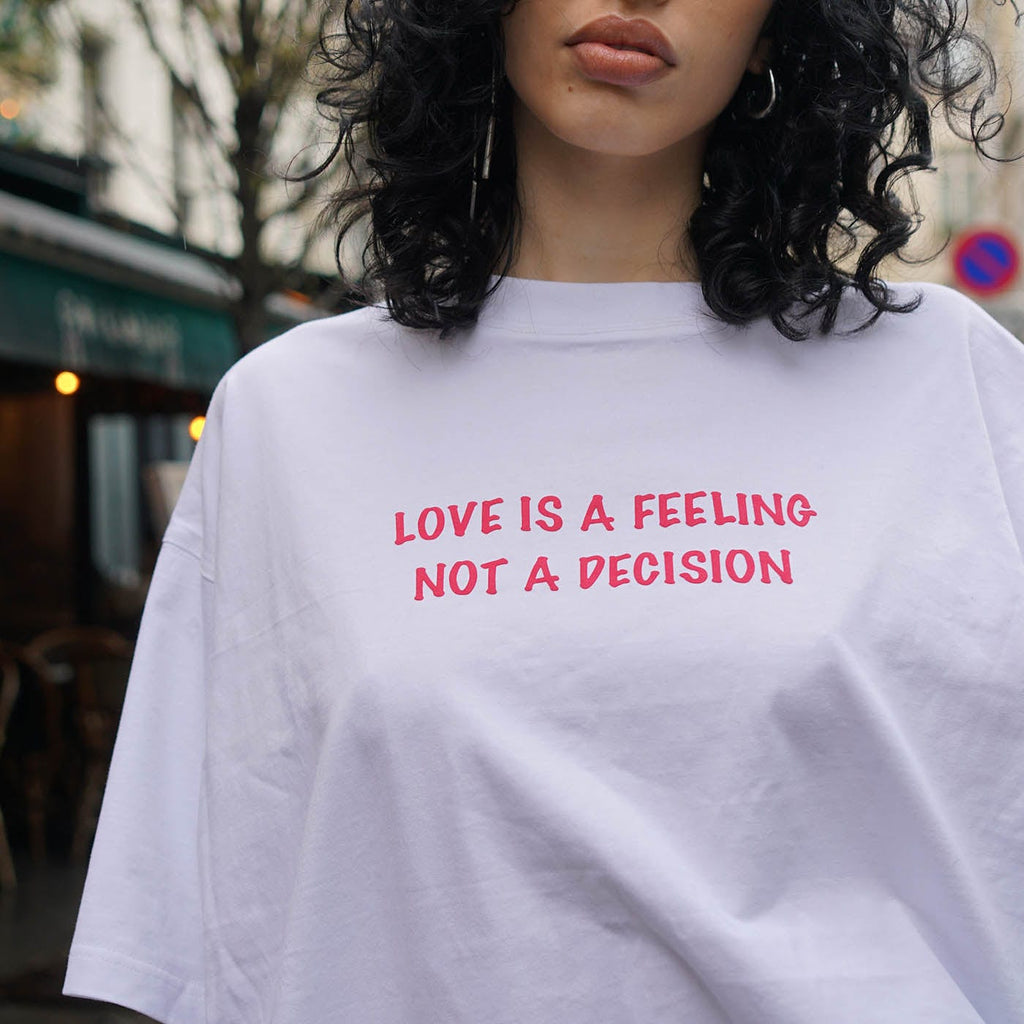SOURPLUM Love Is A Feeling Puff Ink Slogan T-Shirt, premium urban and streetwear designers apparel on PROJECTISR.com, SOURPLUM