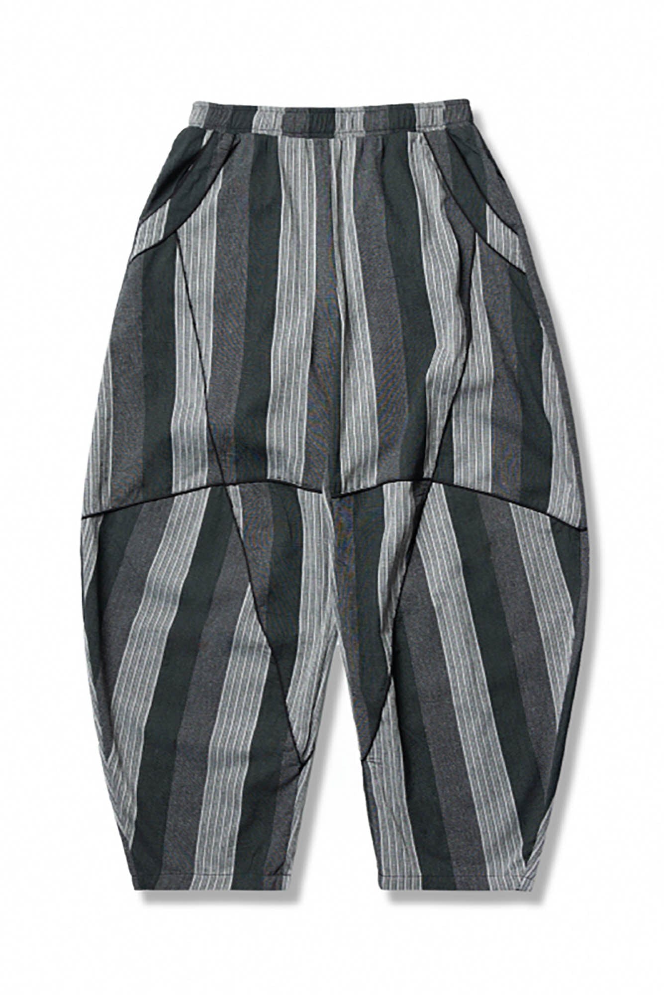 OSCILL Striped Spliced Oversized Carrot-Fit Pants