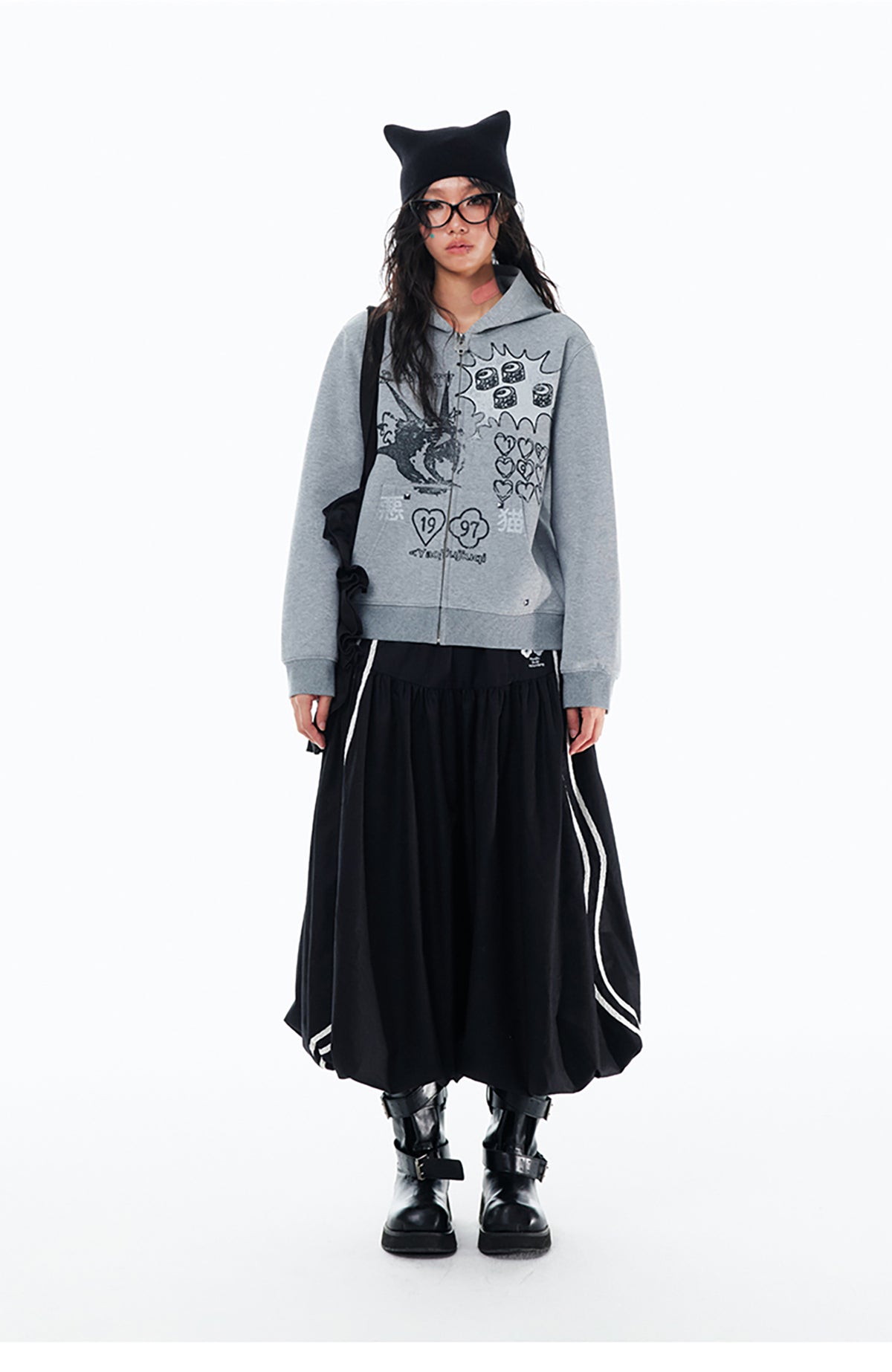 1997 POSTOFFICE Punk Bad Cat Graphic Zip-Up Hoodie