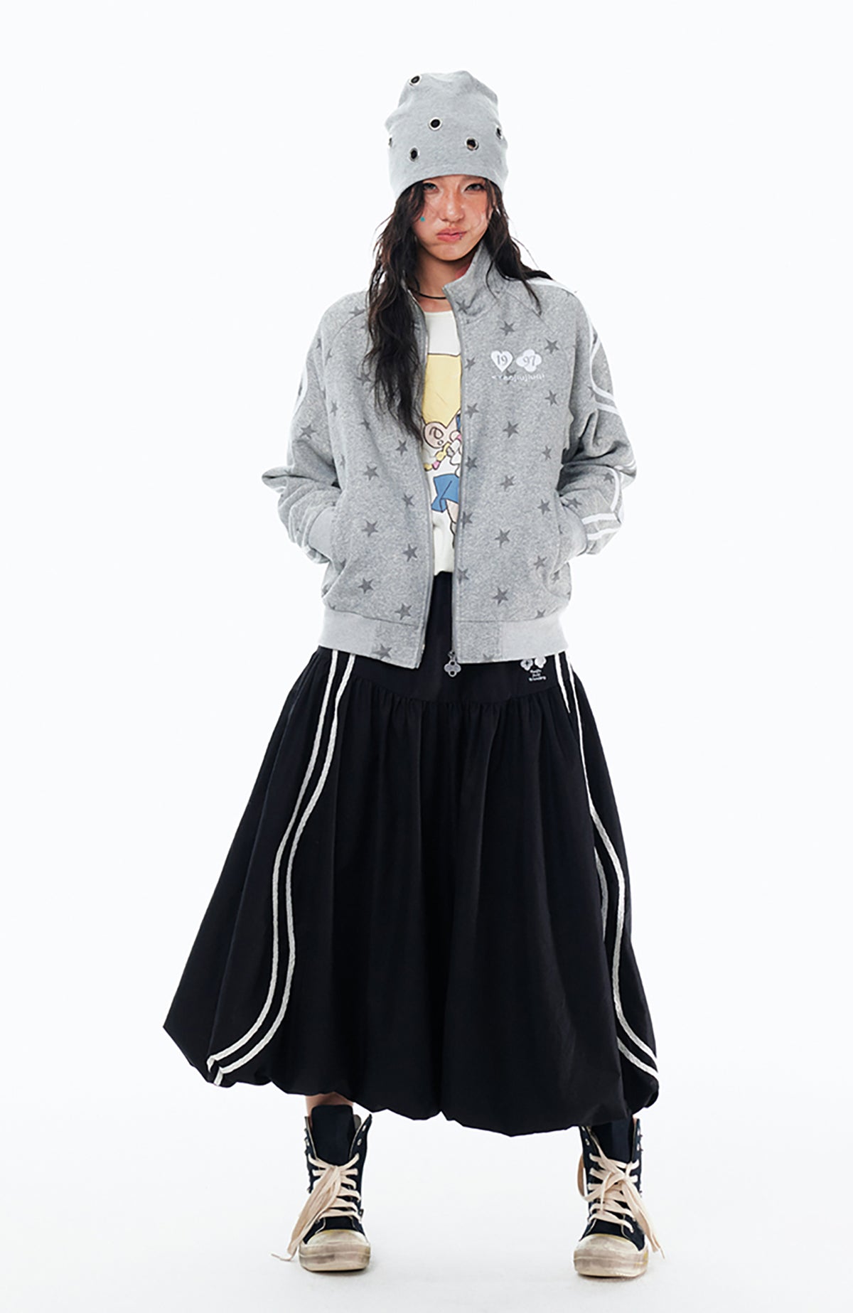 1997 POSTOFFICE Twisted Stripe Star-Zip Cardigan Hoodie