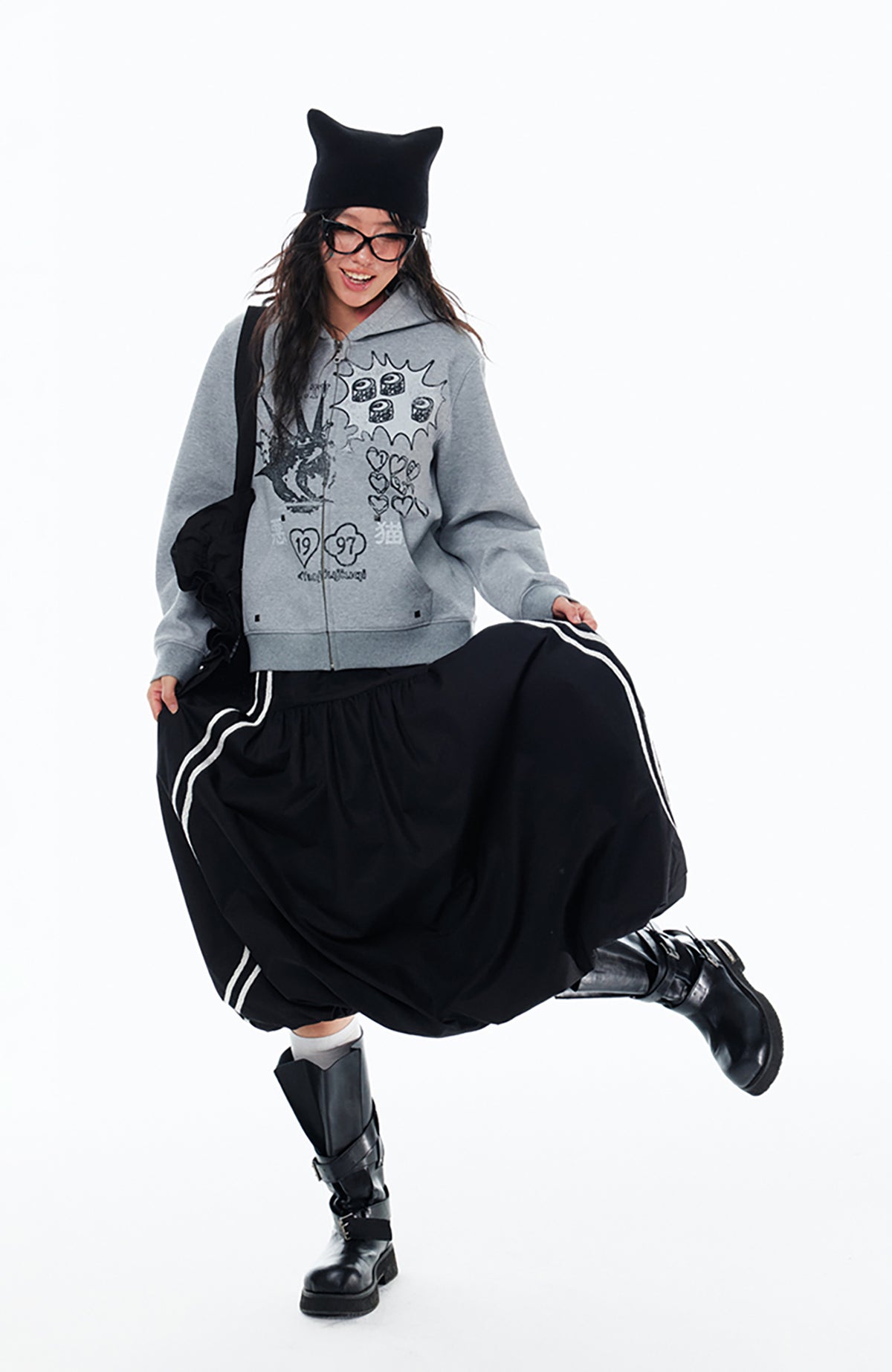 1997 POSTOFFICE Punk Bad Cat Graphic Zip-Up Hoodie