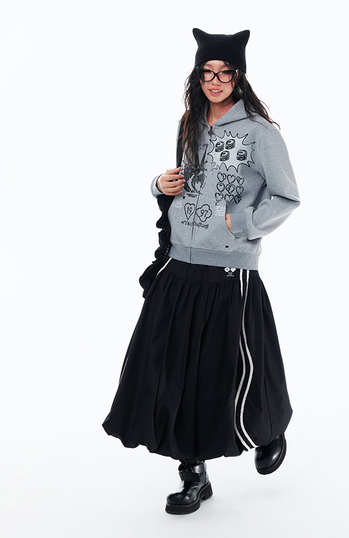 1997 POSTOFFICE Punk Bad Cat Graphic Zip-Up Hoodie