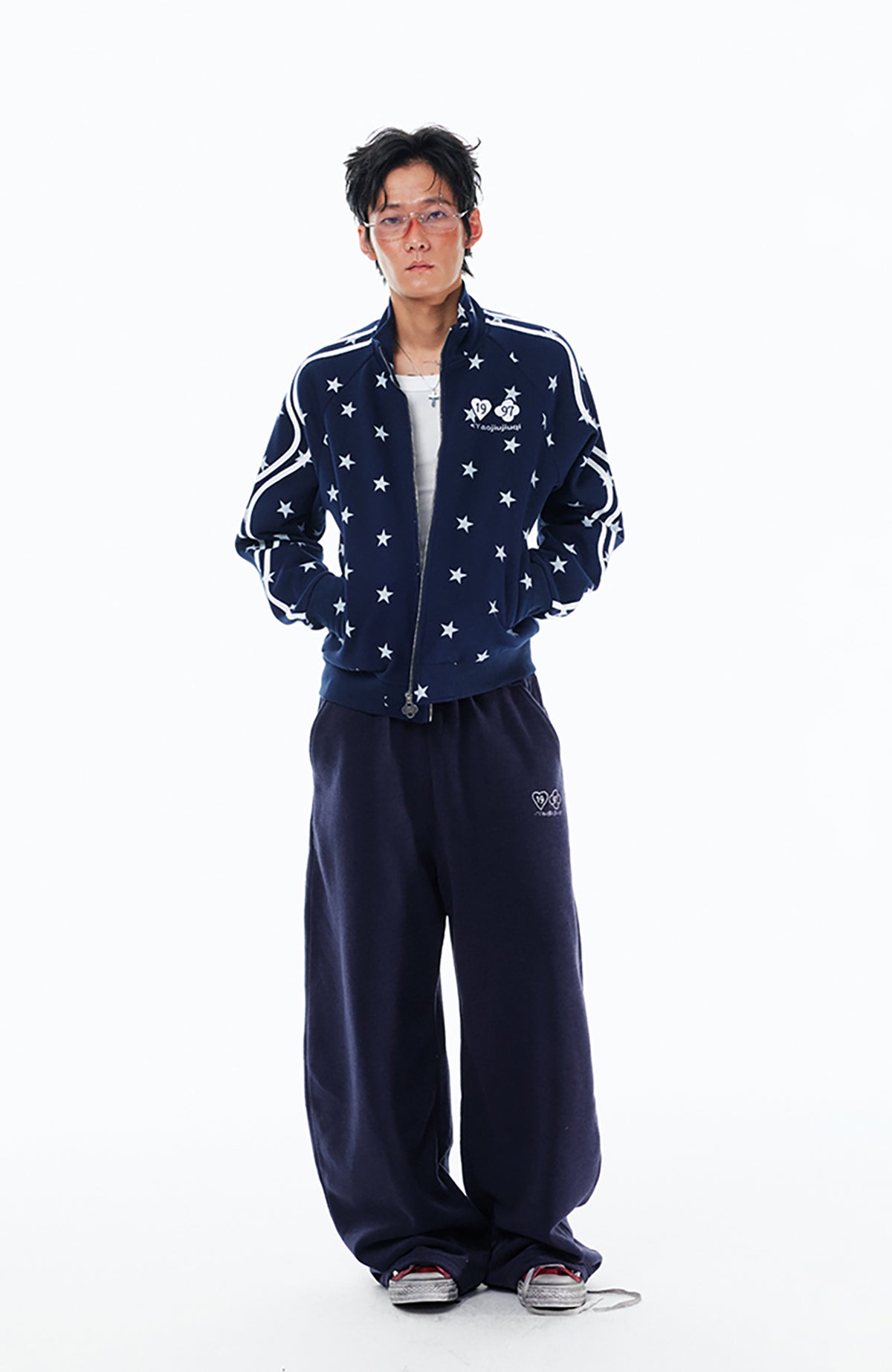 1997 POSTOFFICE Twisted Stripe Star-Zip Cardigan Hoodie