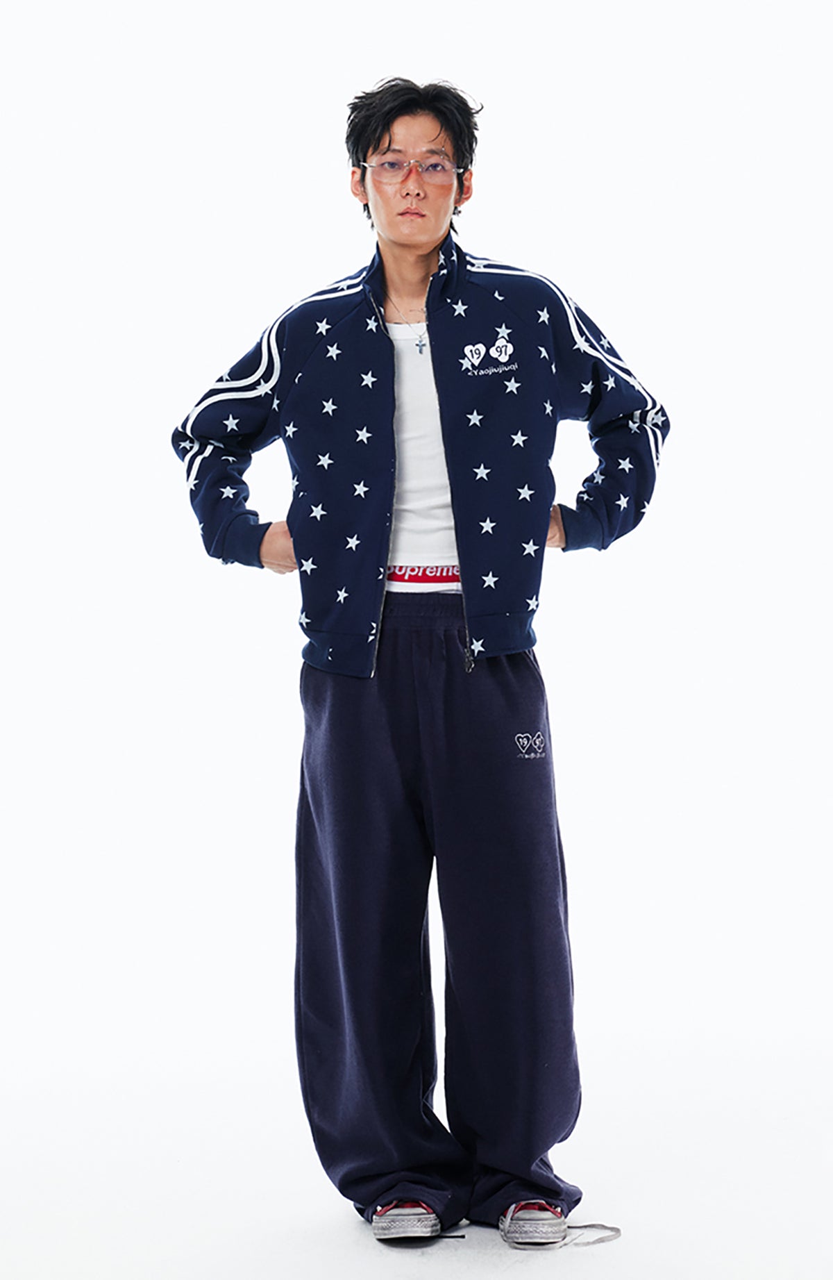 1997 POSTOFFICE Twisted Stripe Star-Zip Cardigan Hoodie