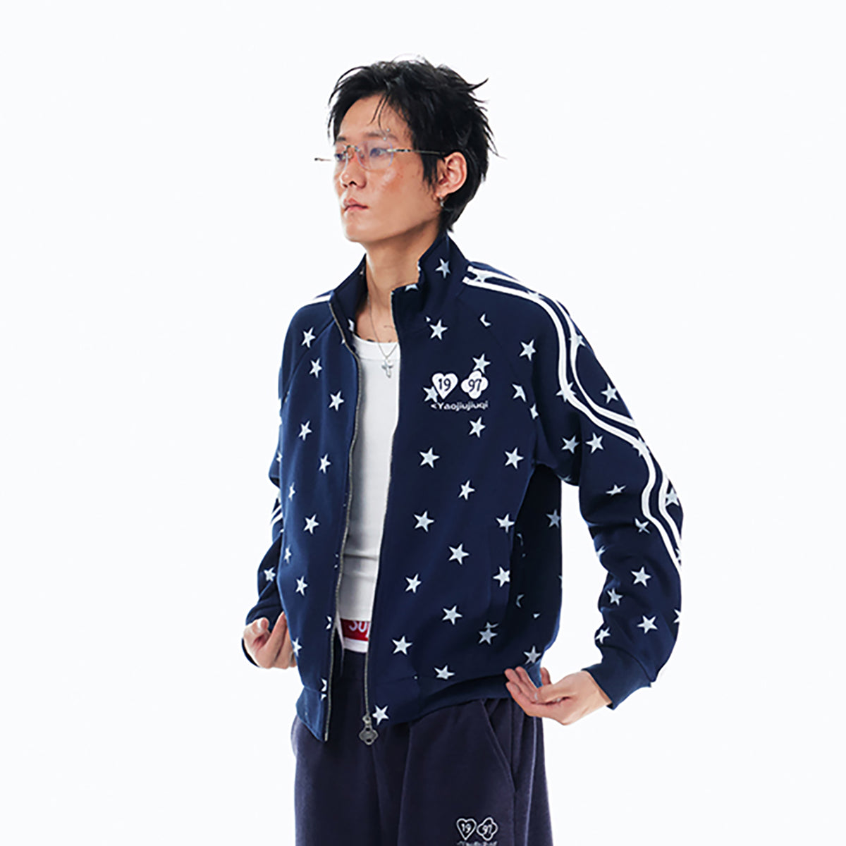 1997 POSTOFFICE Twisted Stripe Star-Zip Cardigan Hoodie