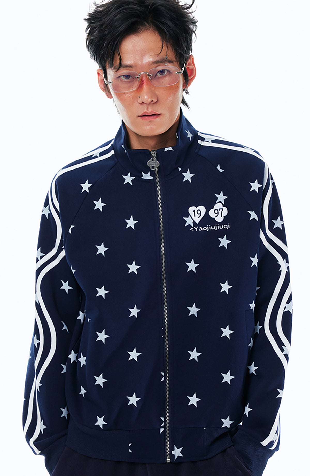 1997 POSTOFFICE Twisted Stripe Star-Zip Cardigan Hoodie