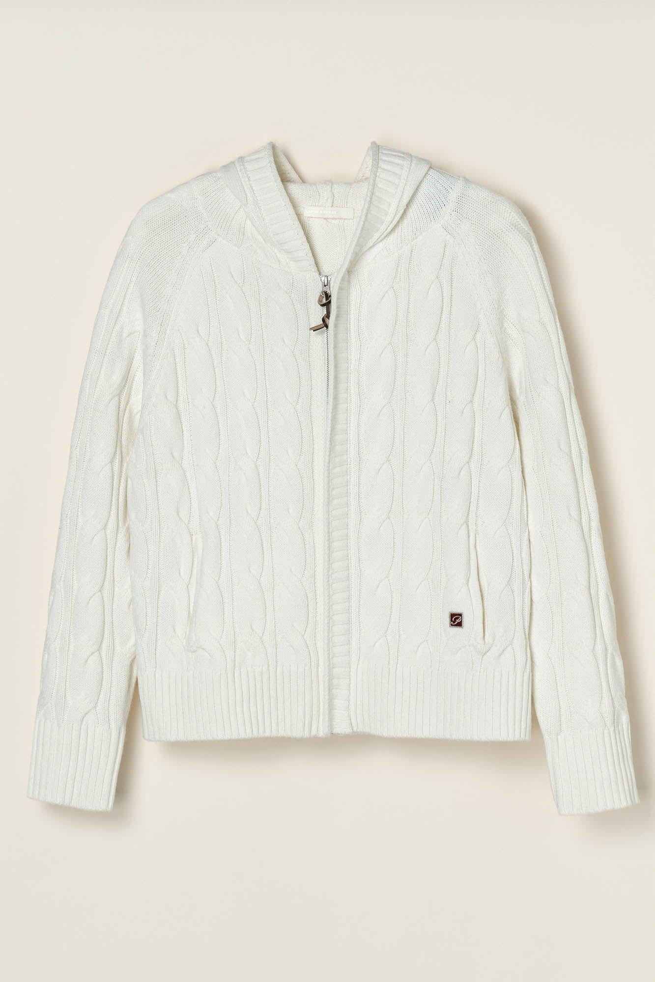 OPICLOTH Cable-Knit Zip-Up Hooded Cardigan