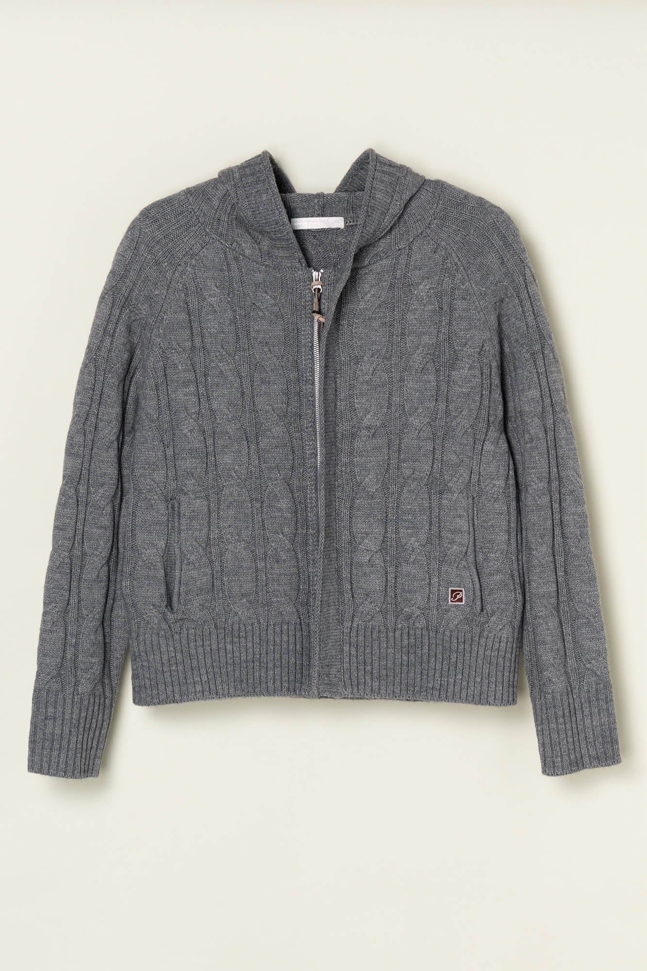 OPICLOTH Cable-Knit Zip-Up Hooded Cardigan